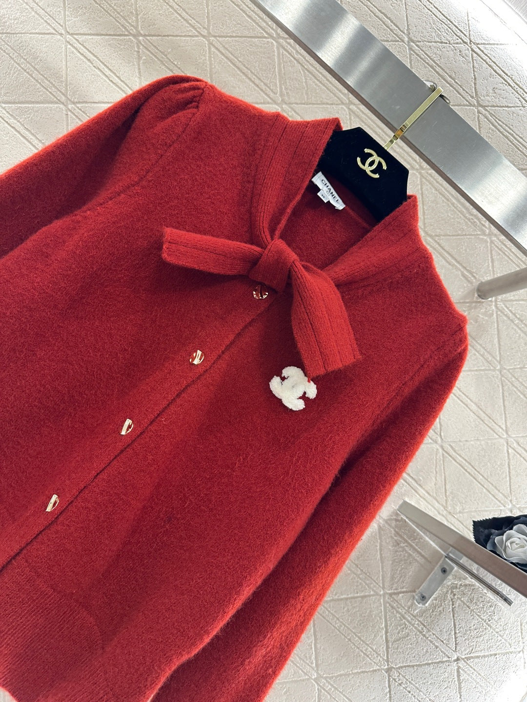CC 26 Bow Knit Cardigan Red Wool 329957
