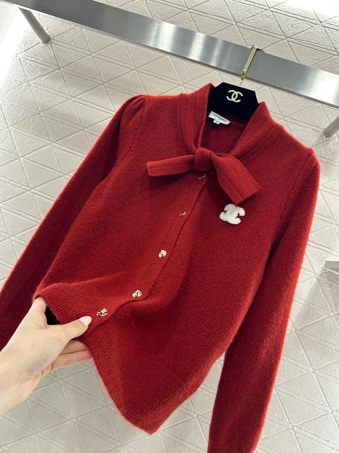 CC 26 Bow Knit Cardigan Red Wool 329957