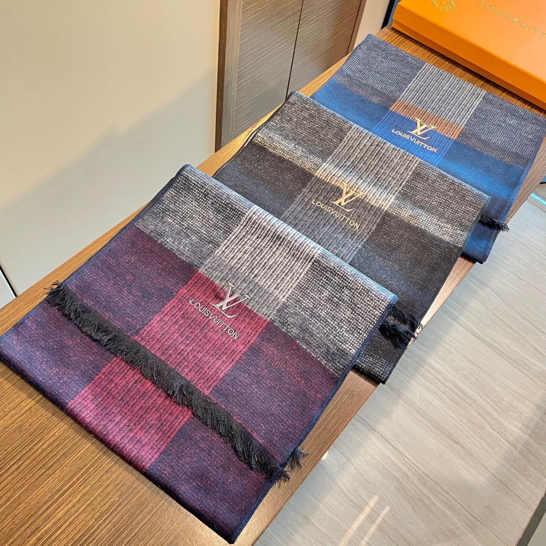 LV Scarf 180cm Blue Gray Wool Cashmere 976832