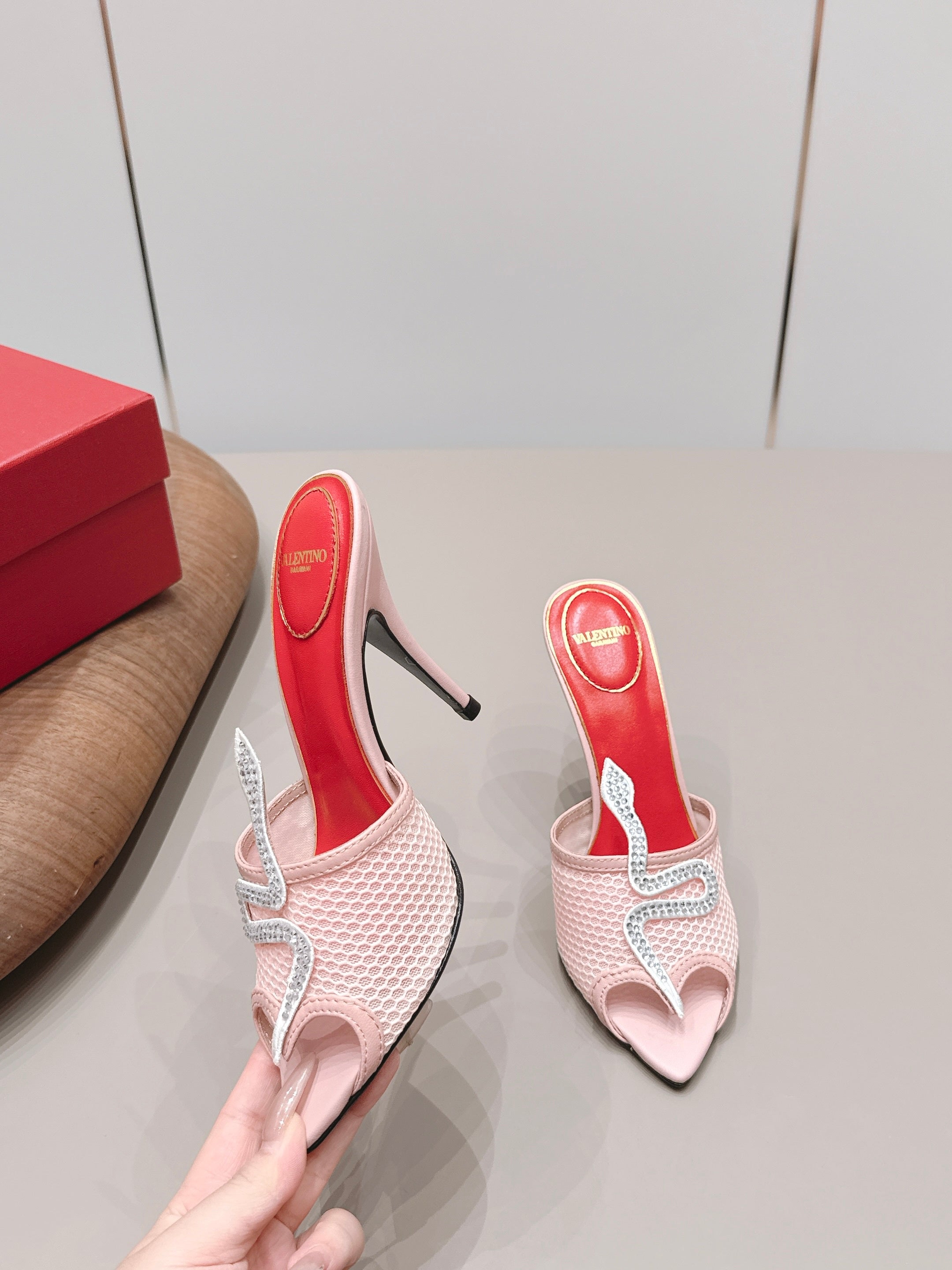 Valentino 2026 Panthea Embellished Sandal 100mm Mesh Calfskin 876692