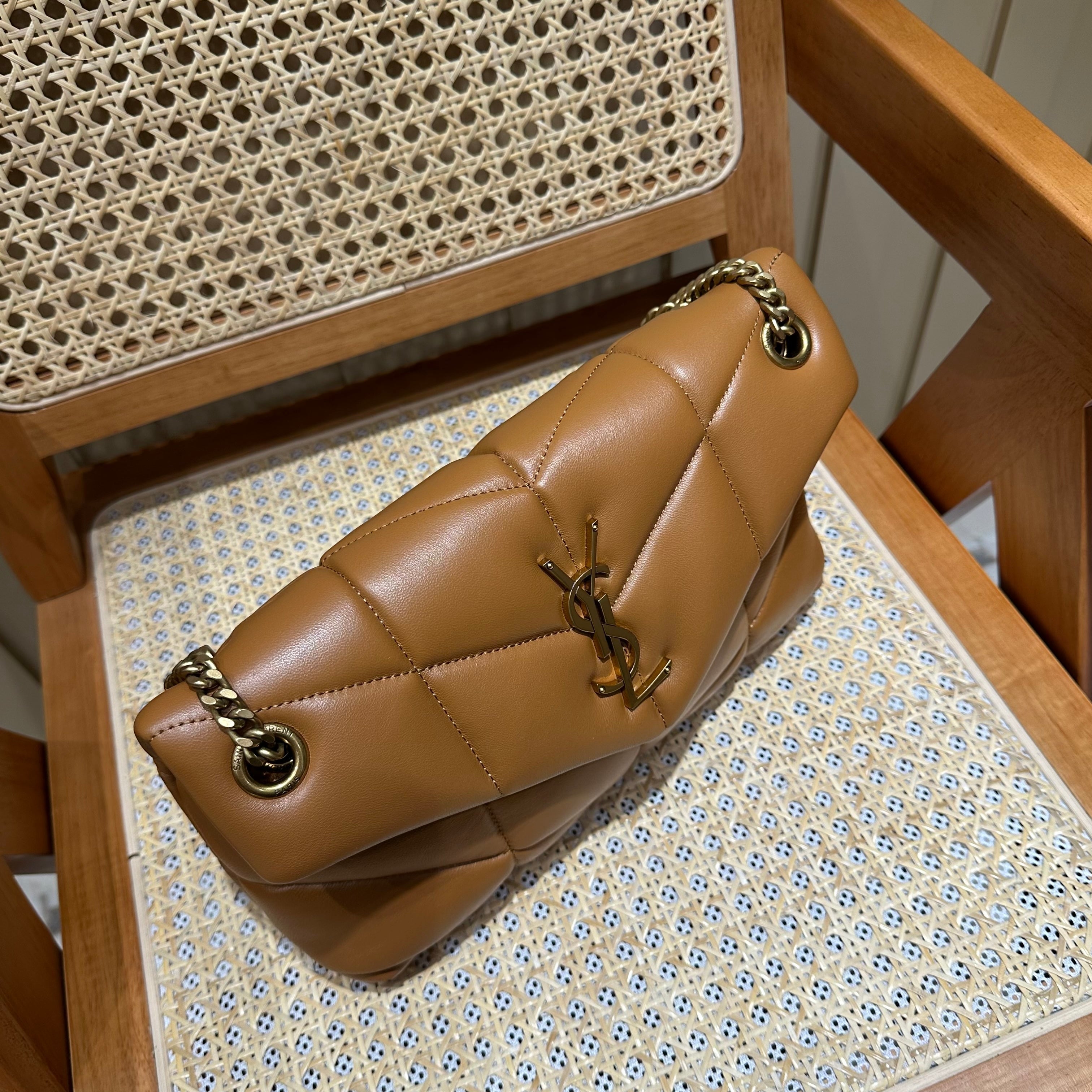 YSL Loulou Puffer Quilted Bag Brown Gold Lambskin  338793