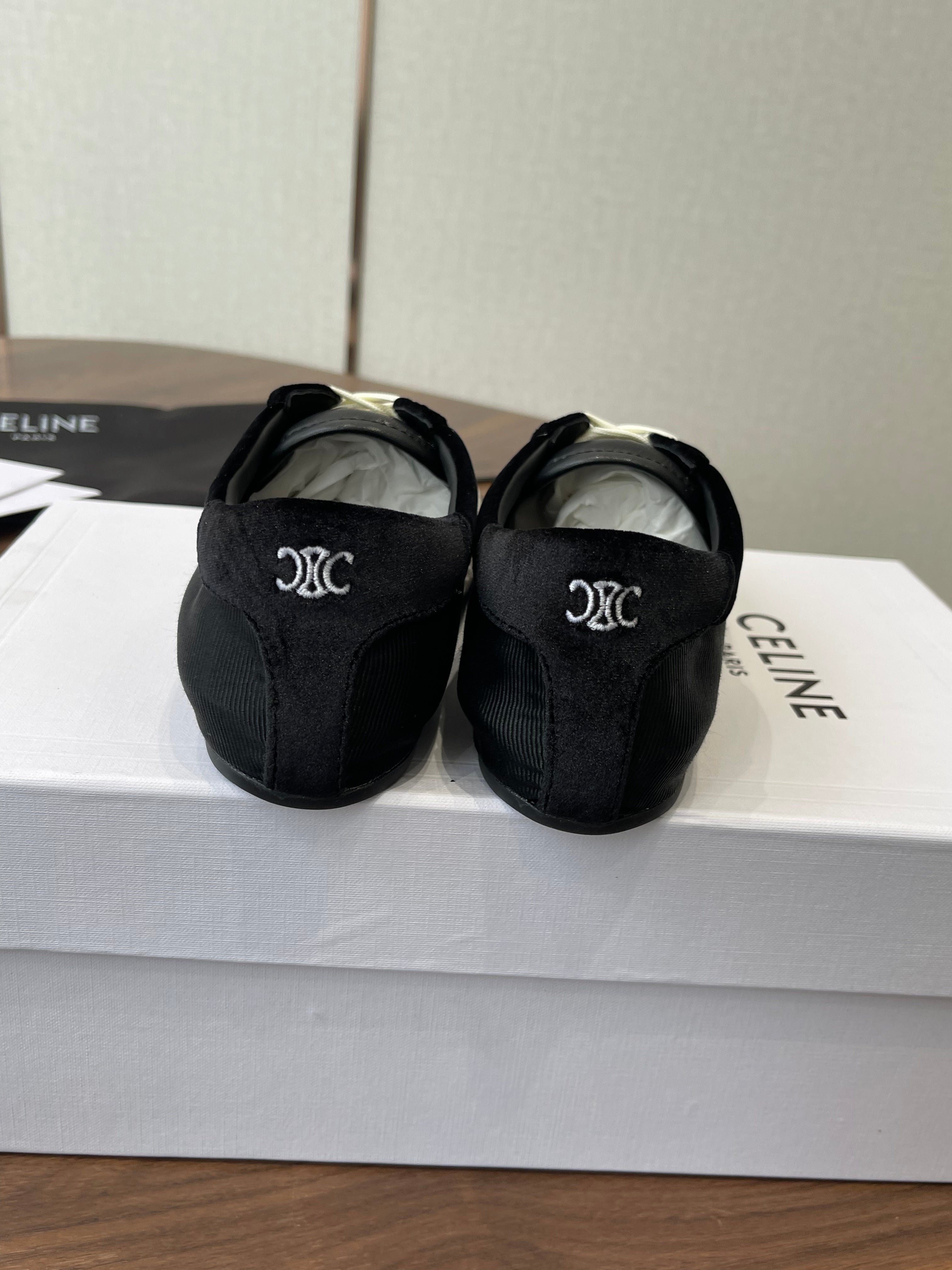 Celine 26 Flat Sneaker Black White Canvas Suede 624714