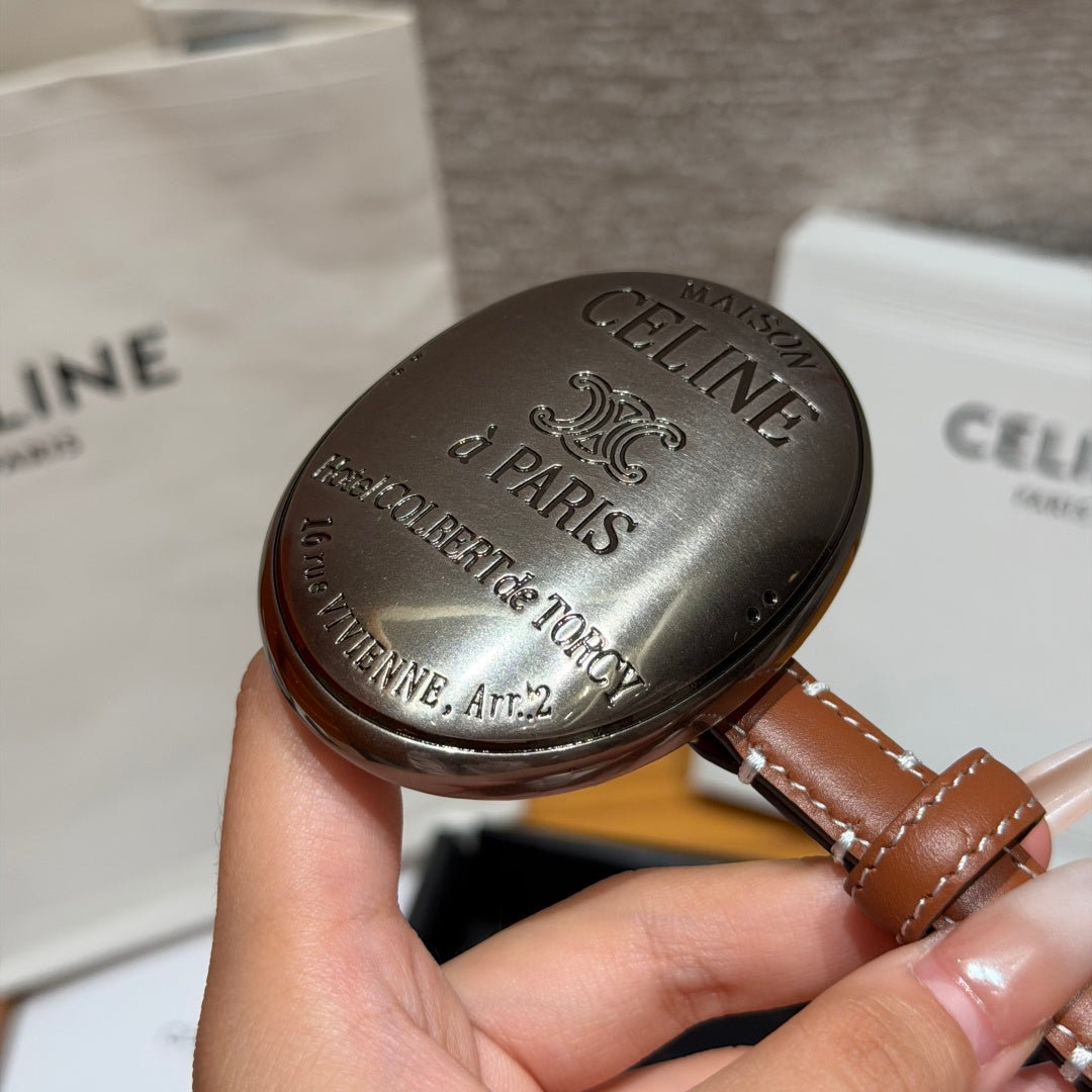 Celine 2026 Maison Belt 1.3cm Silver Buckle Taurillon Leather