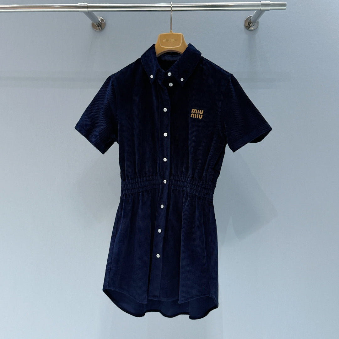 Miumiu 2026 Shirt Dress with a Slim Fit Blue Cotton