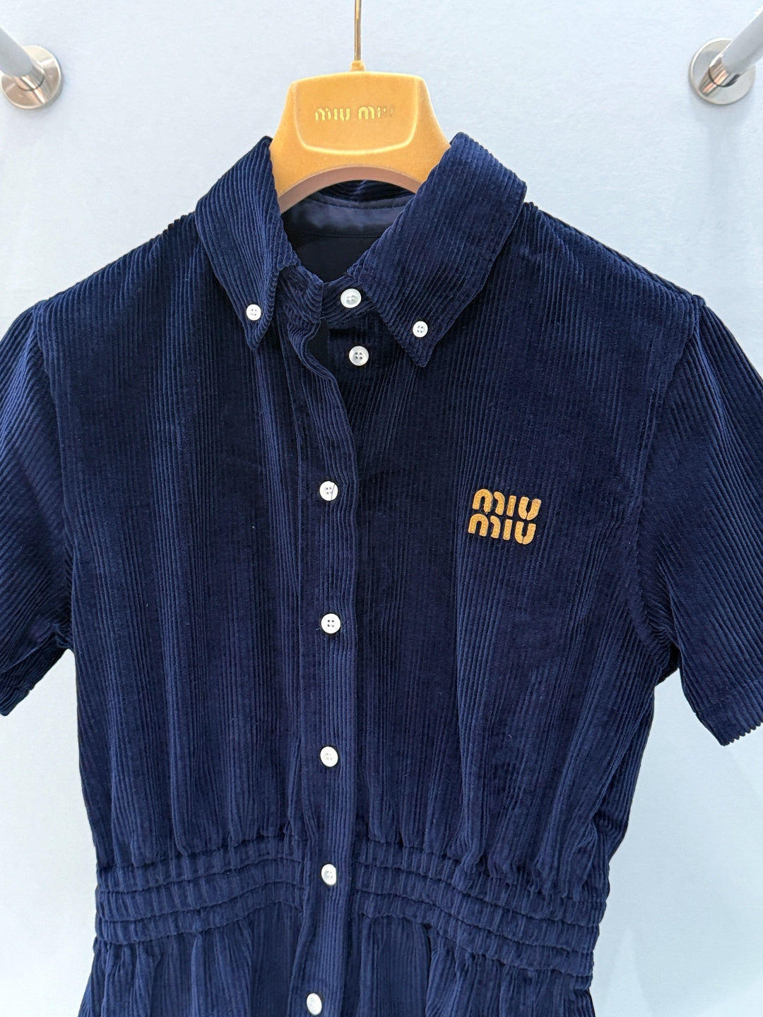 Miumiu 2026 Shirt Dress with a Slim Fit Blue Cotton