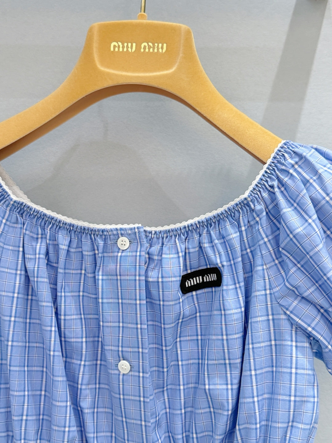 Miu Miu 2026 Plaid Top Blue Cotton