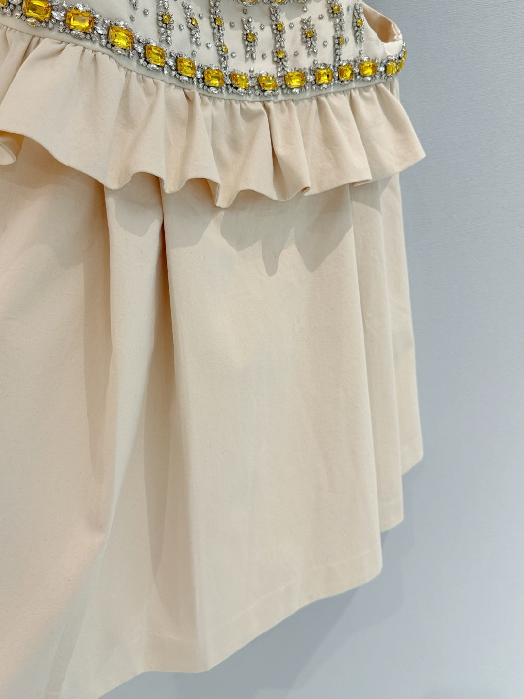 Miumiu 2026 Diamond-Embellished Dress Beige Cotton 444928