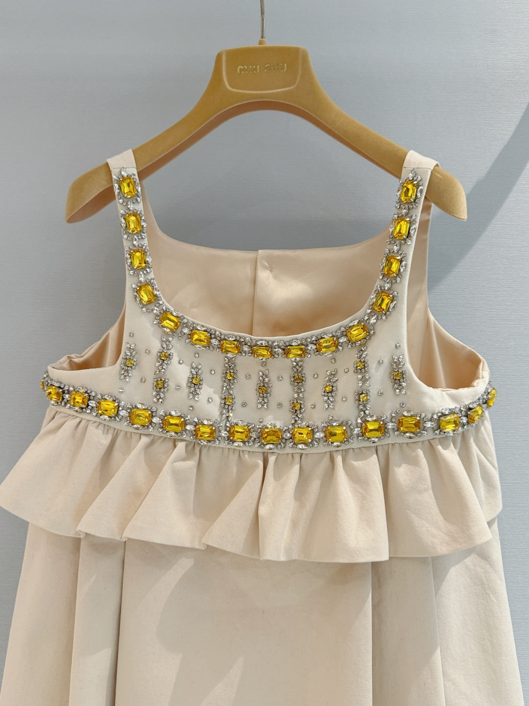Miumiu 2026 Diamond-Embellished Dress Beige Cotton 444928