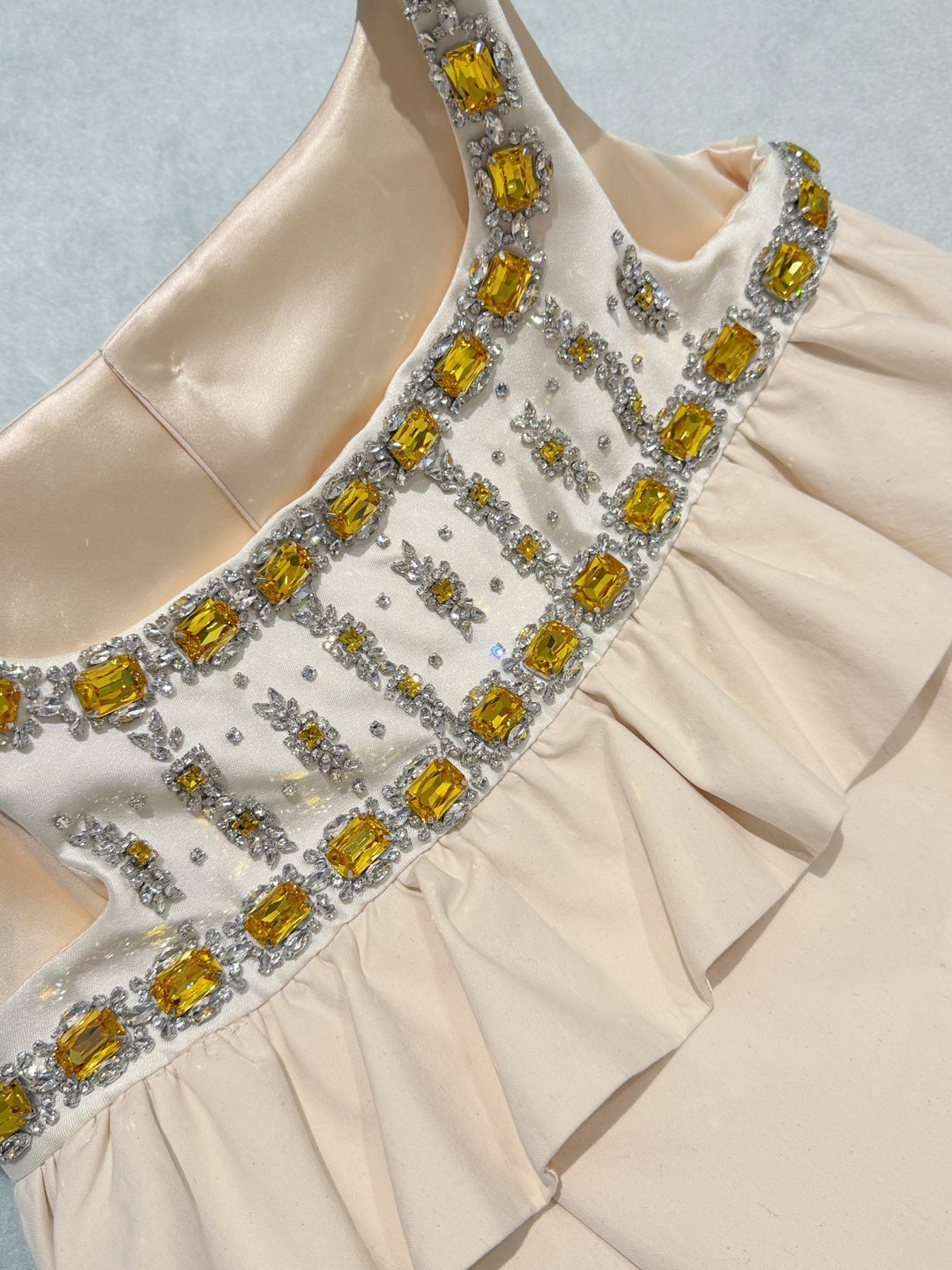 Miumiu 2026 Diamond-Embellished Dress Beige Cotton 444928