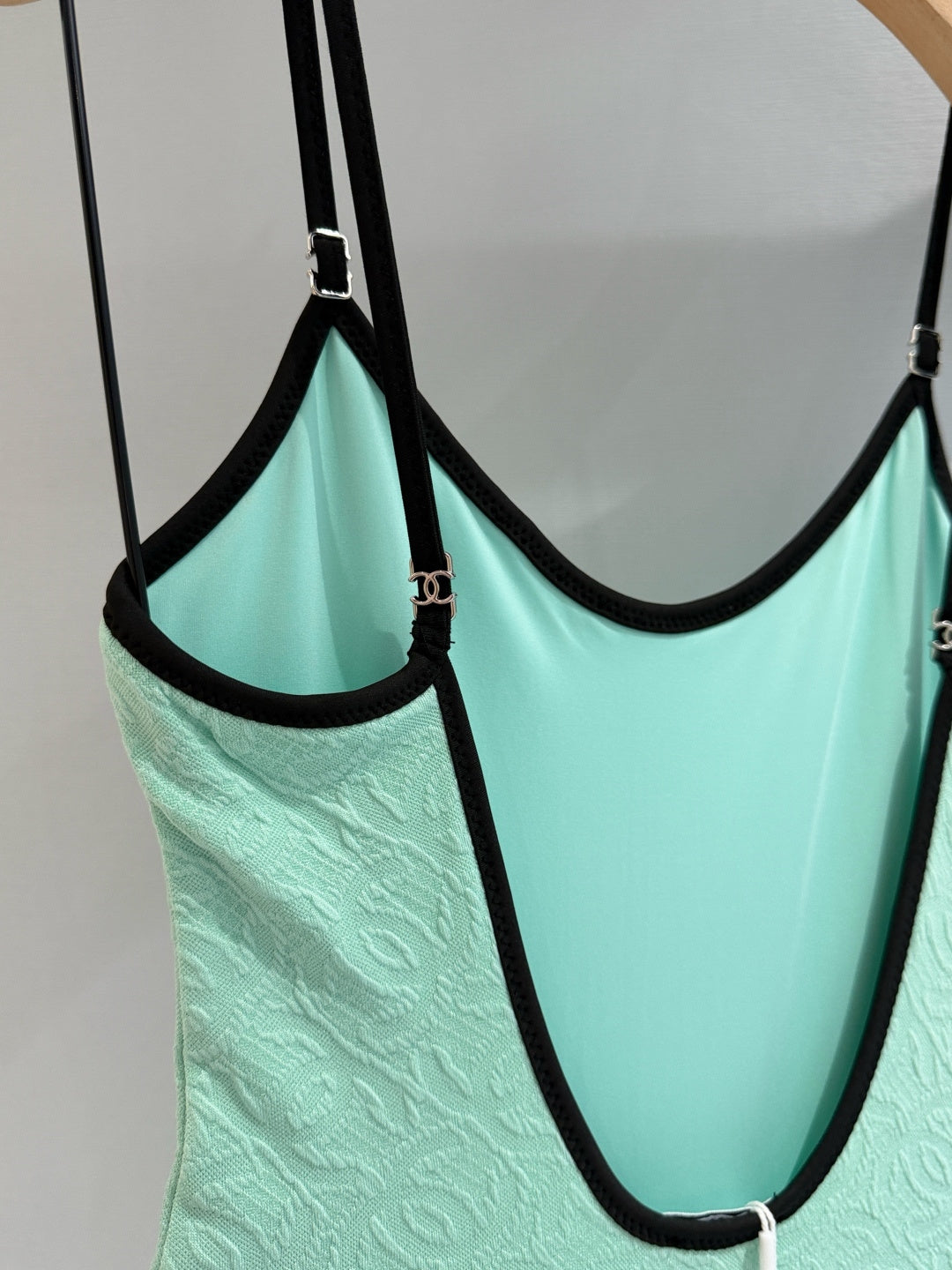 Chanel 2026 One-piece Swimsuit Mint Green mix Black Cotton 650604