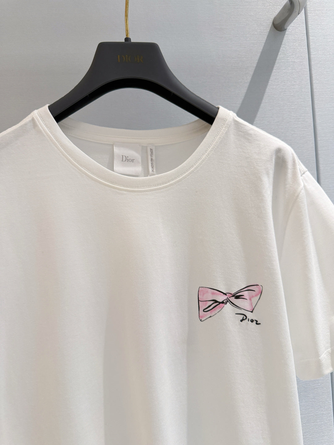 Dior 2026 Pink Bow T-shirt White Cotton 724425