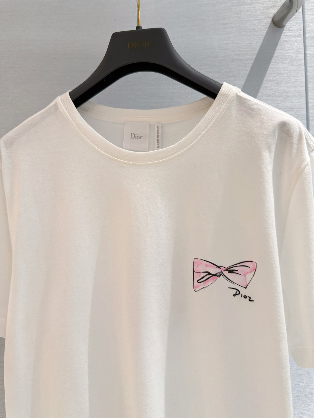Dior 2026 Pink Bow T-shirt White Cotton 724425