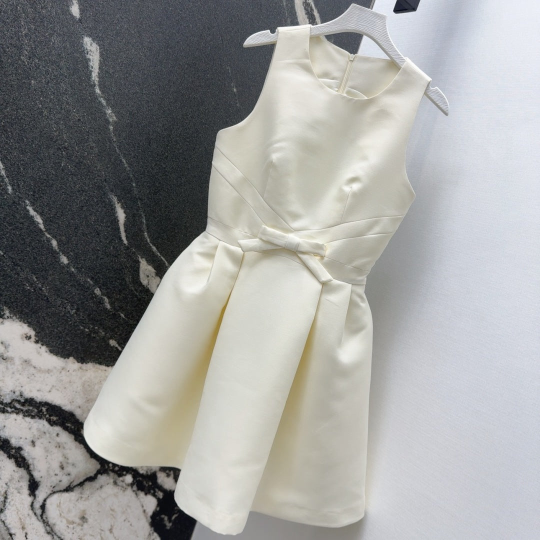 CD 25 Bow Sleeveless Mini Dress White Satin