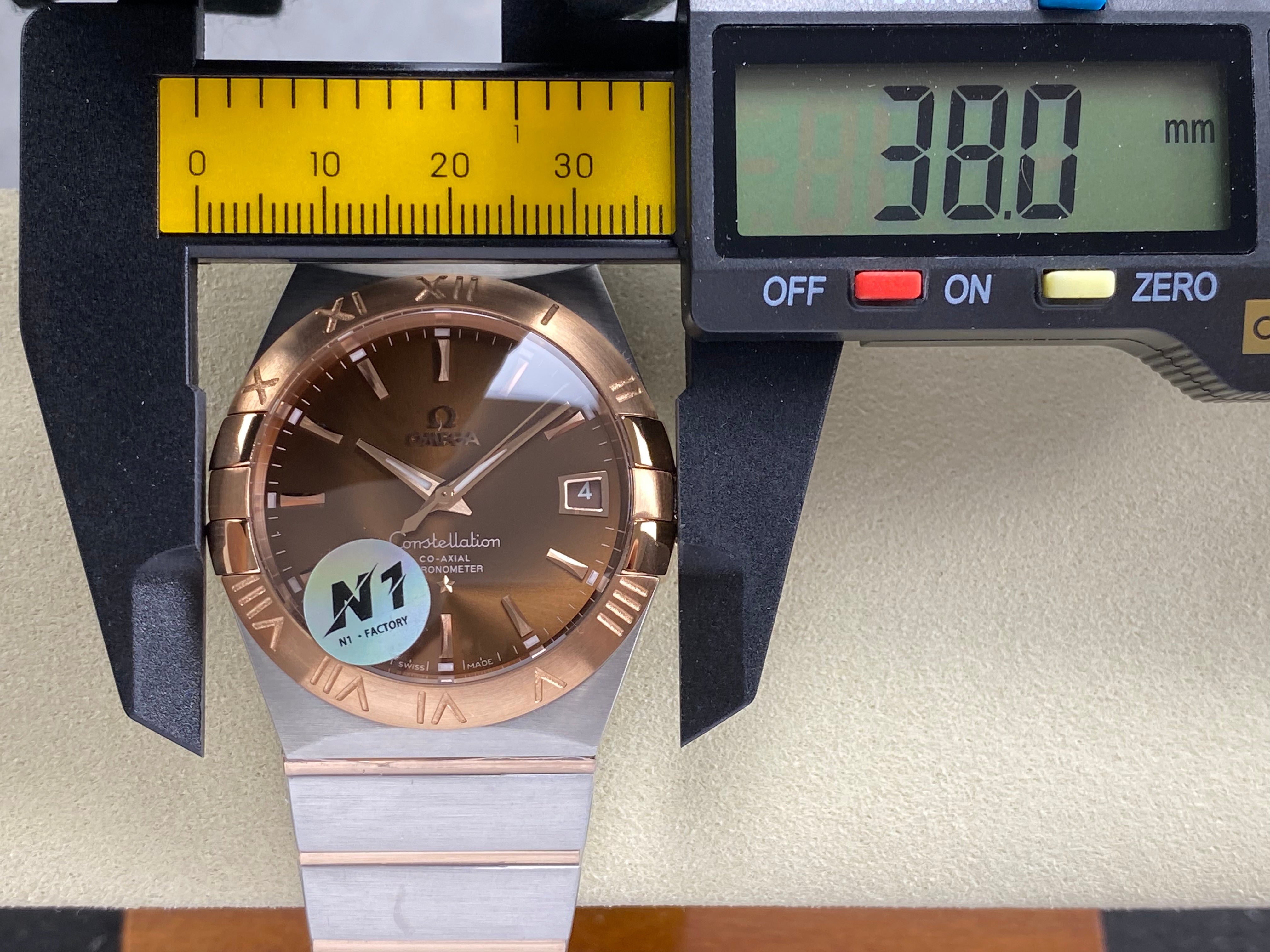 Omega Constellation Co-Axial Chronometer 38mm Pink Gold Steel Case Brown Dial