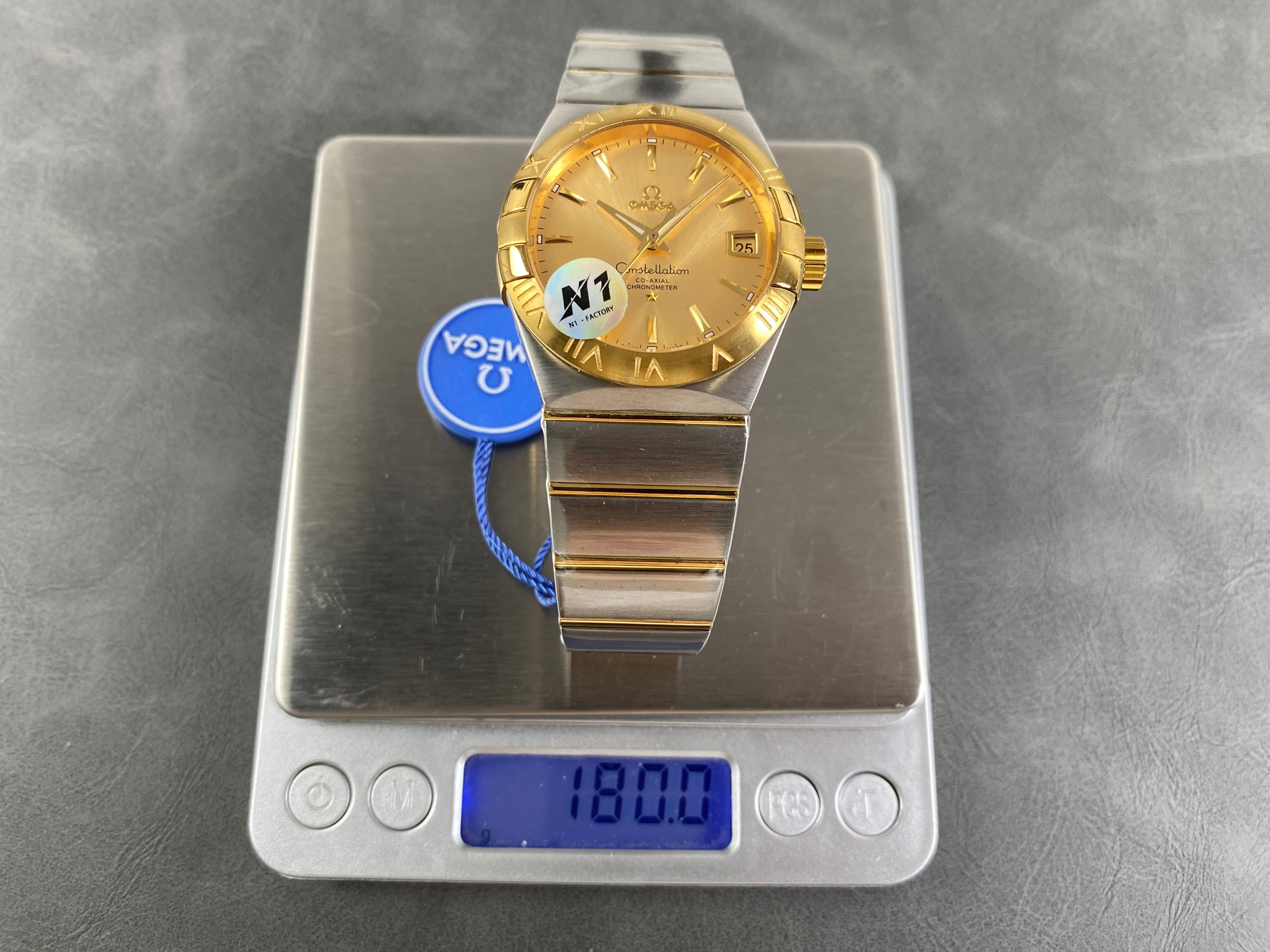 Omega Constellation Co-Axial Chronometer 38mm Gold Steel Case Yellow Dial