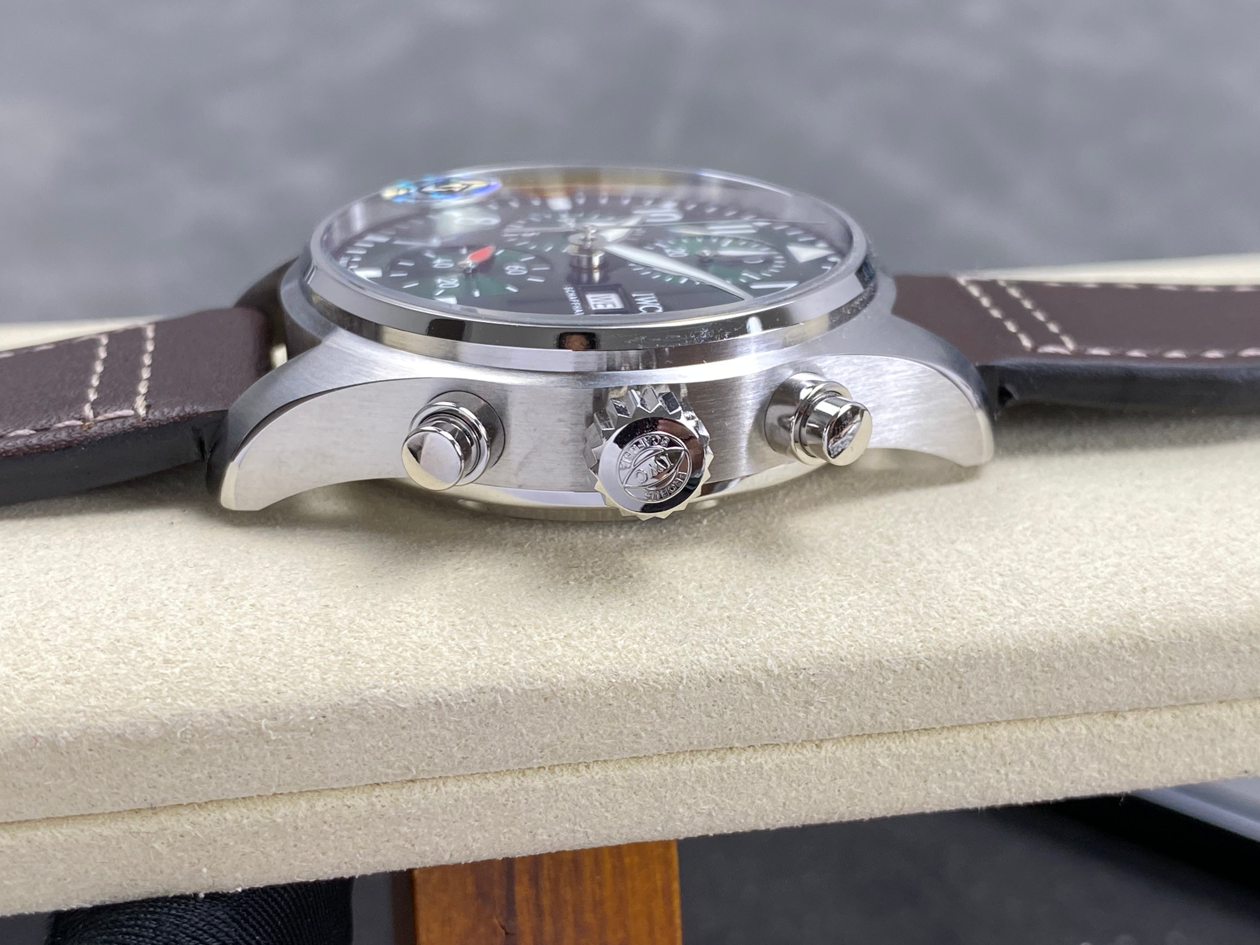 IWC Schaffhausen Pilot's 41mm Green Dial Brown Leather Strap