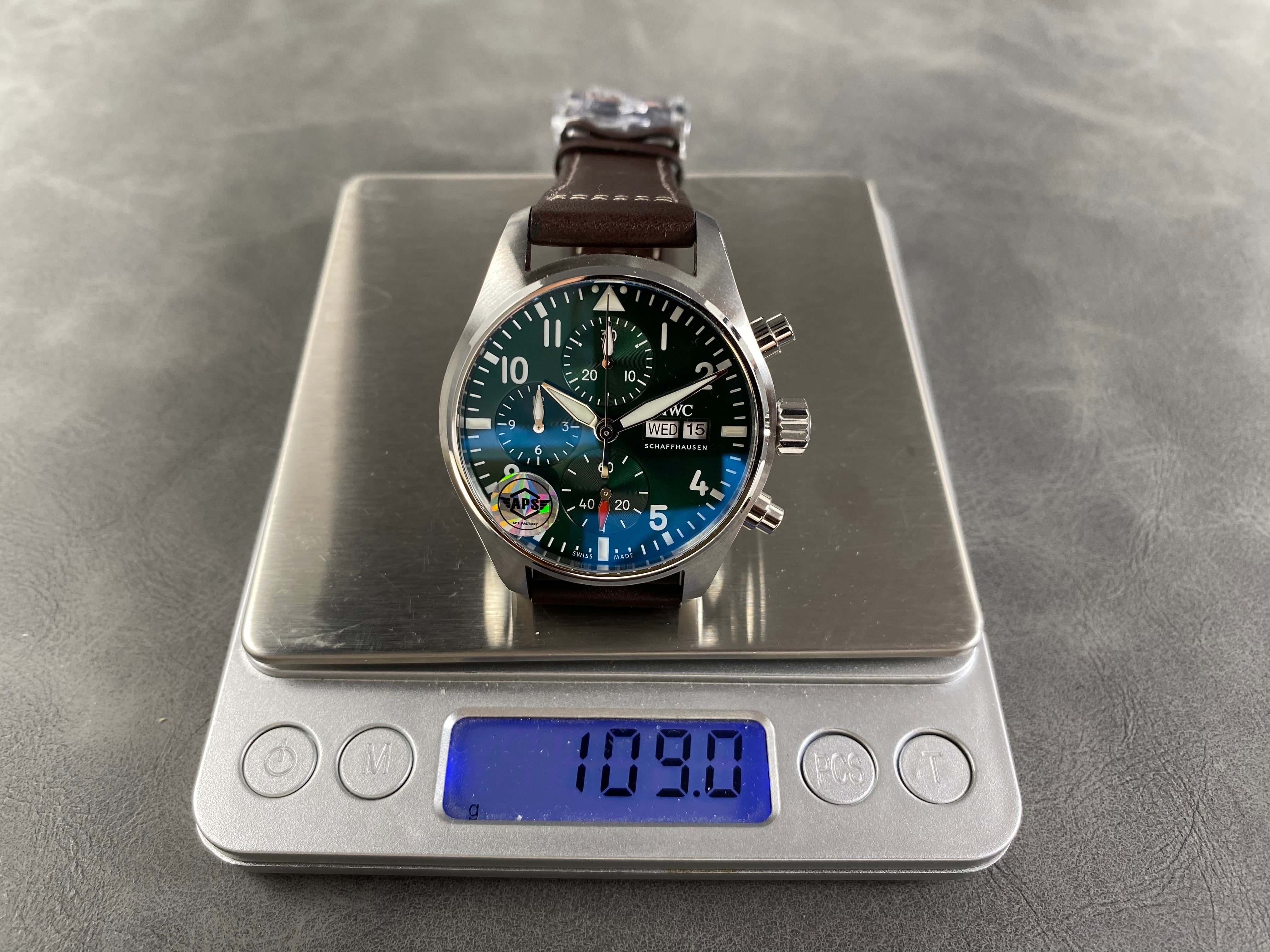 IWC Schaffhausen Pilot's 41mm Green Dial Brown Leather Strap