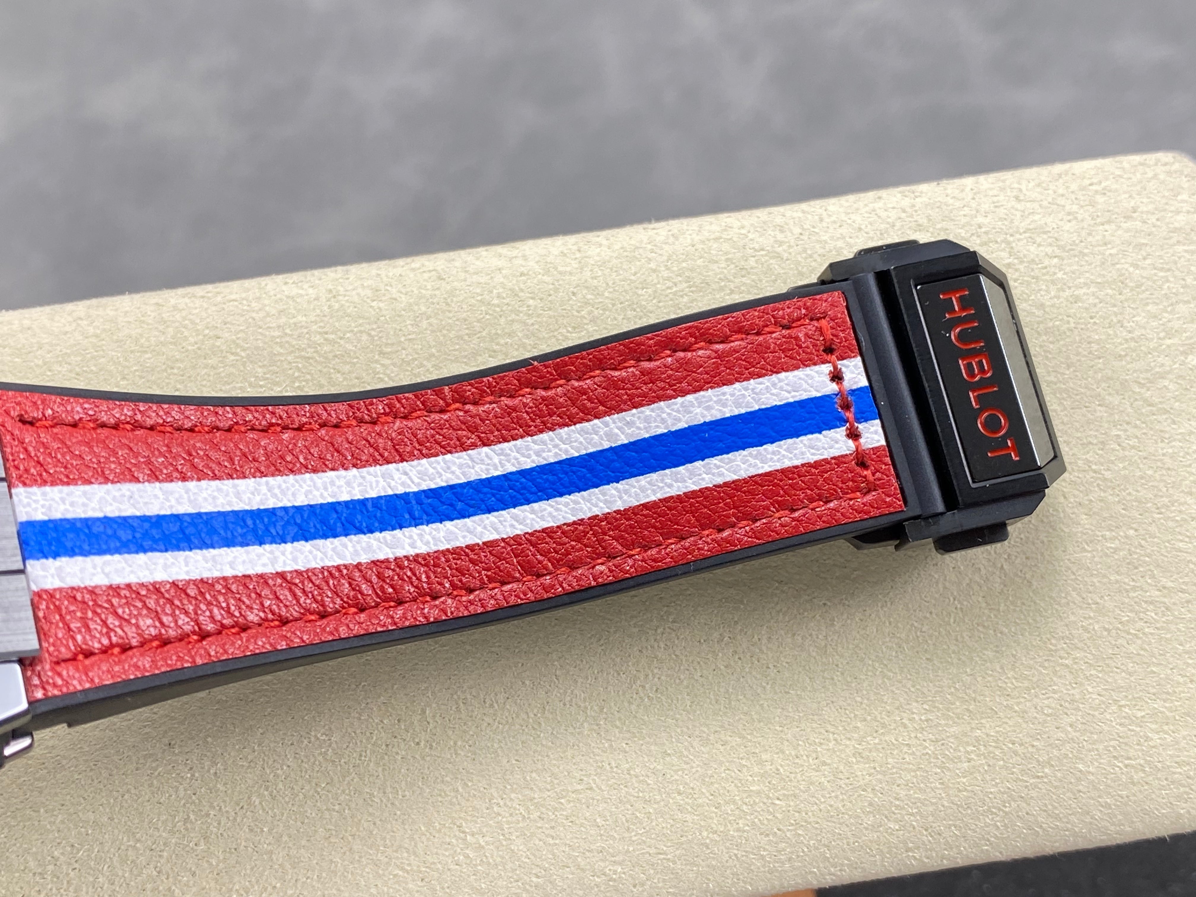 Hublot Big Bang Ferrari Ceramic Watch 45mm Red Blue Leather Strap