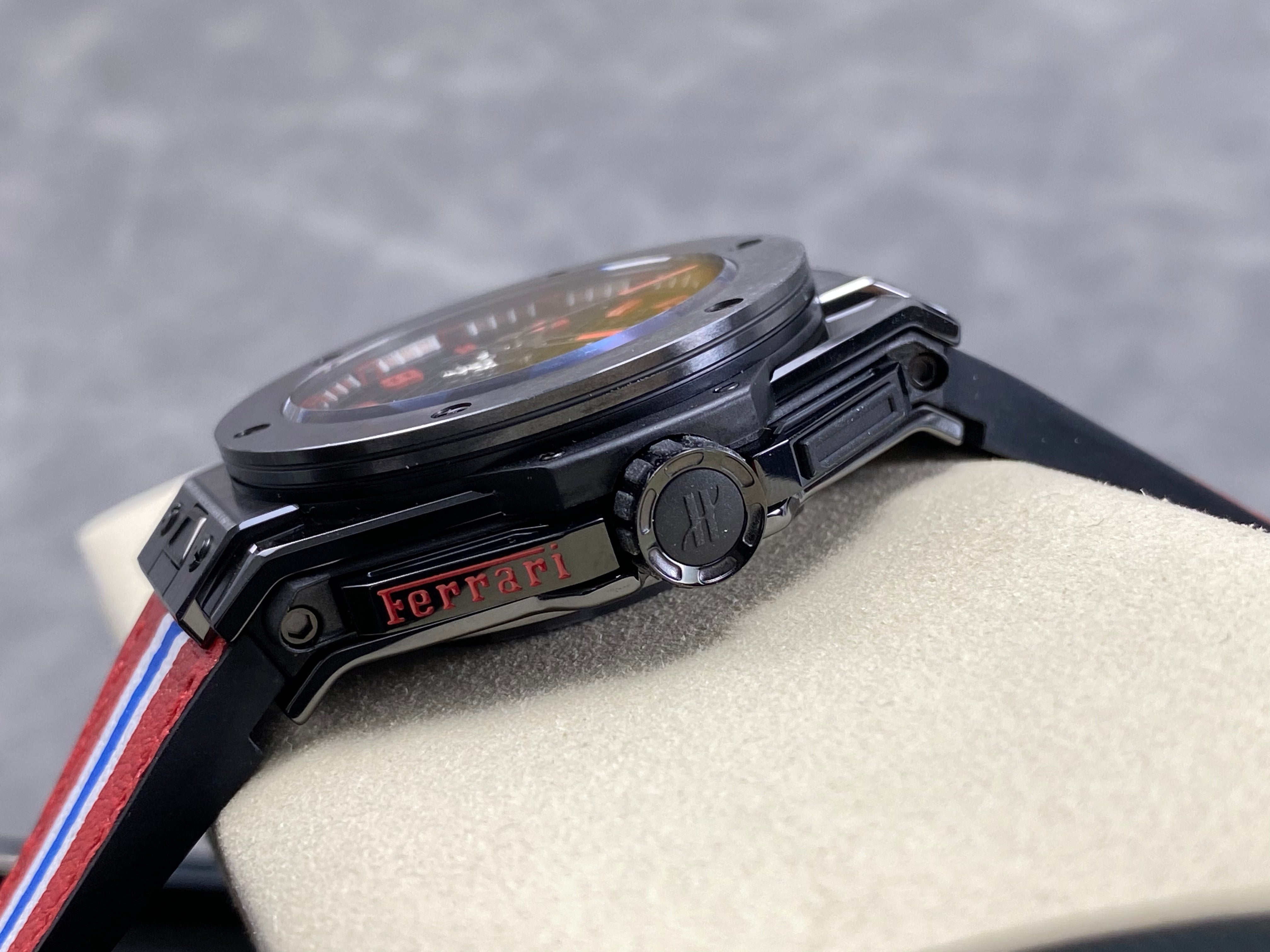 Hublot Big Bang Ferrari Ceramic Watch 45mm Red Blue Leather Strap