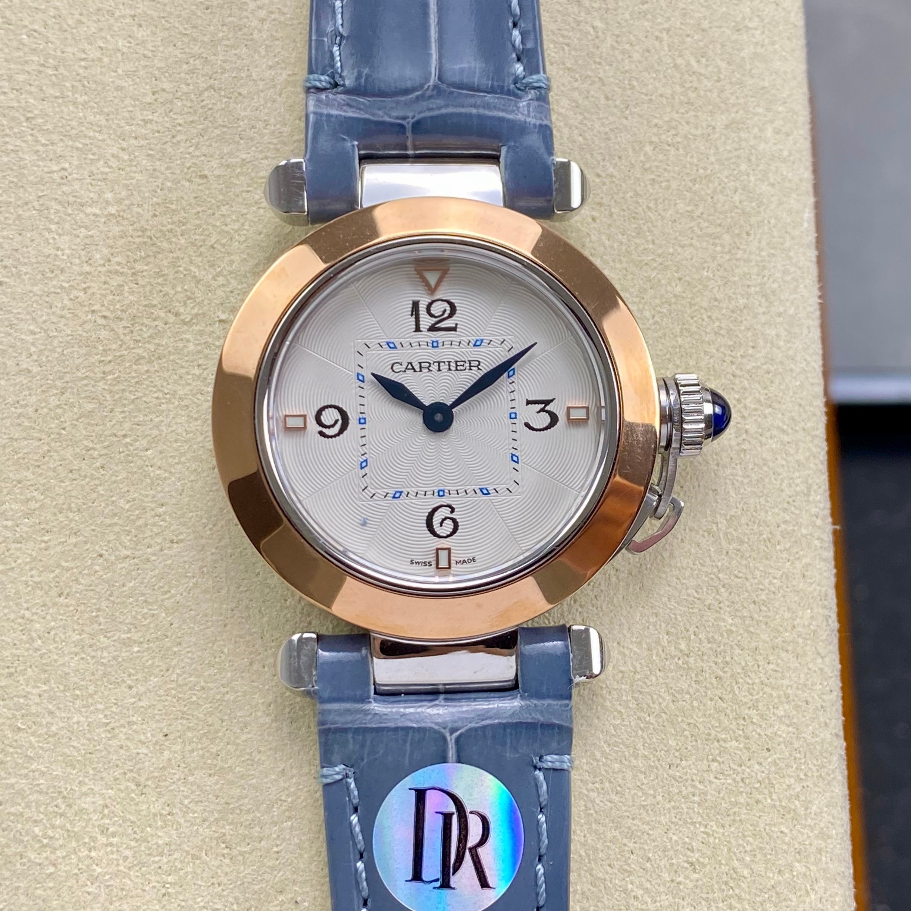 Cartier Pasha 30mm White Dial Pink Gold Case Leather