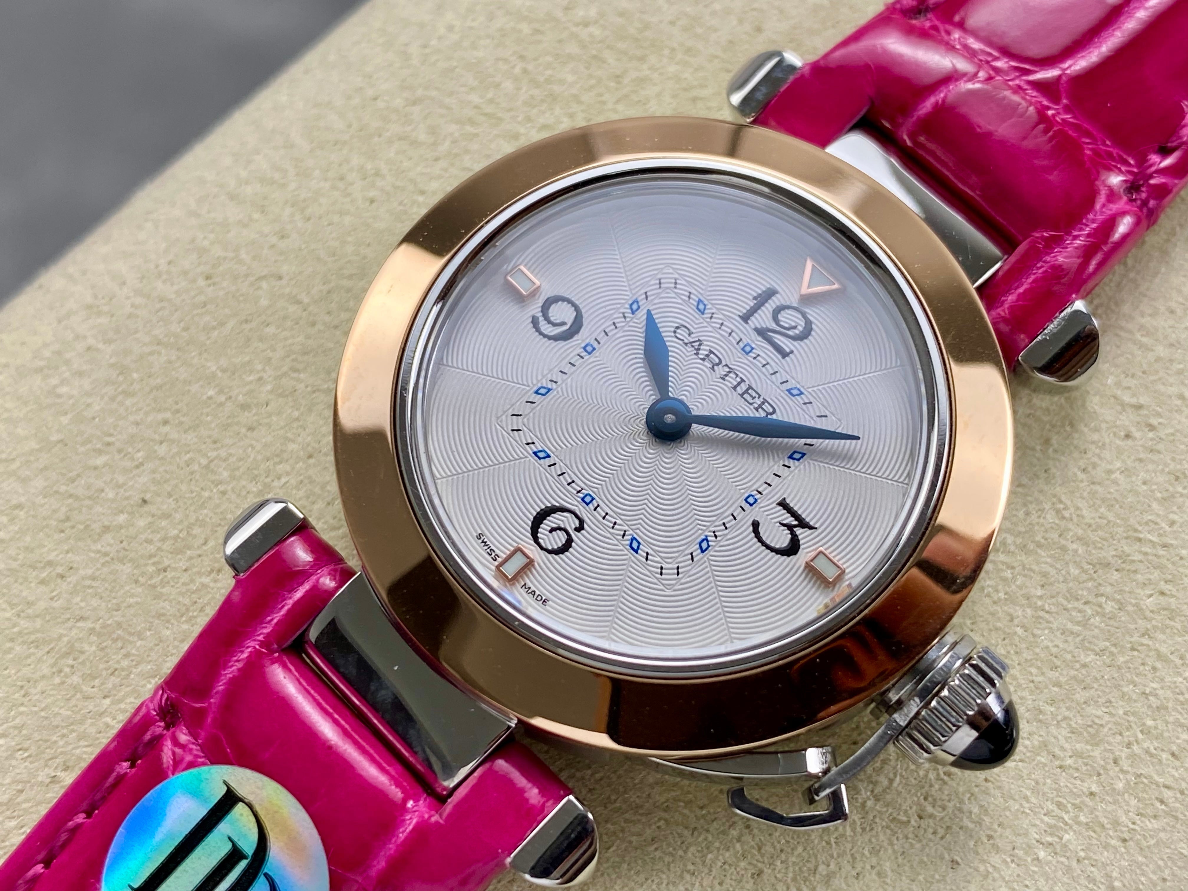 Cartier Pasha 30mm White Dial Pink Gold Case Leather
