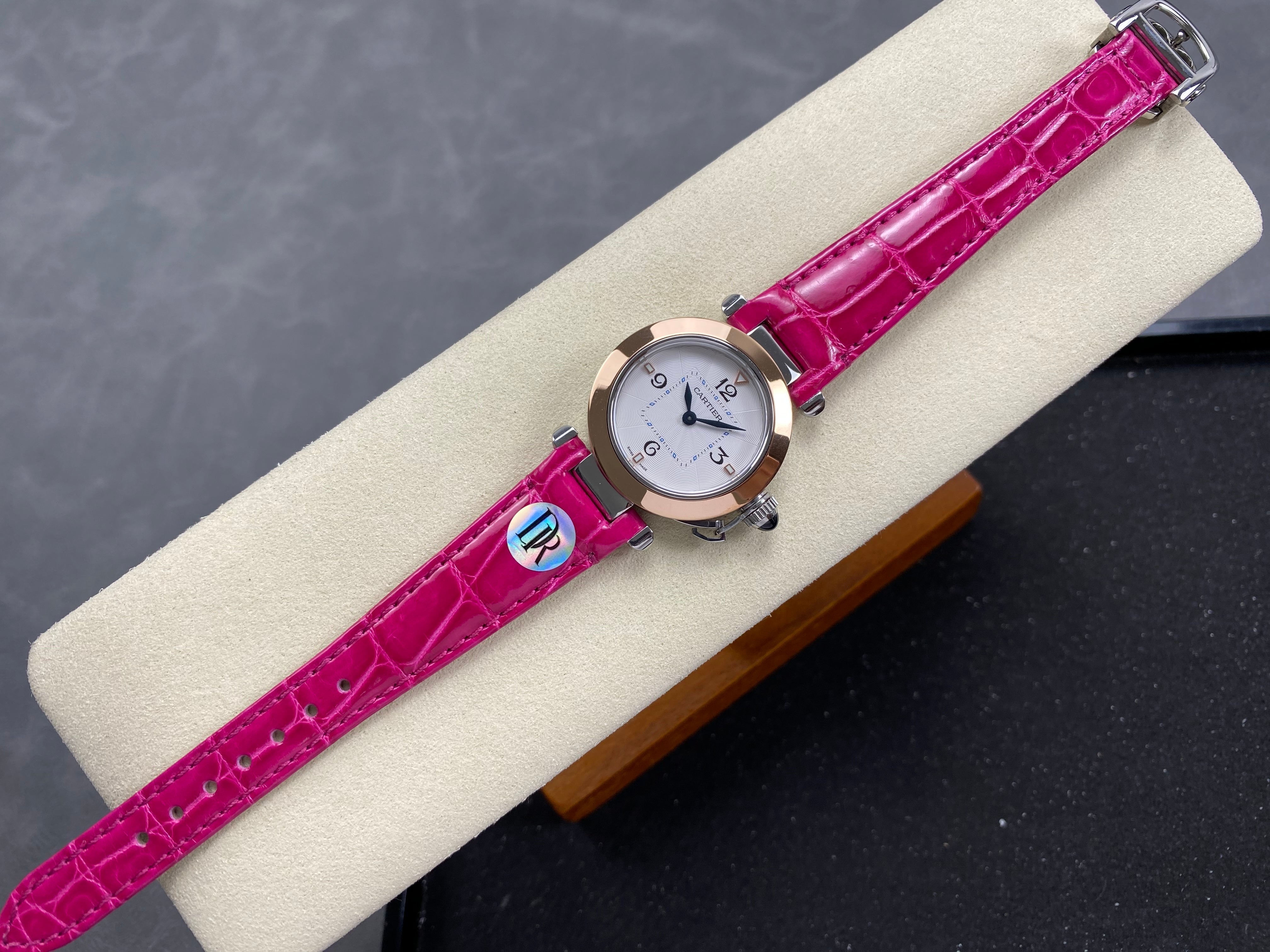 Cartier Pasha 30mm White Dial Pink Gold Case Leather