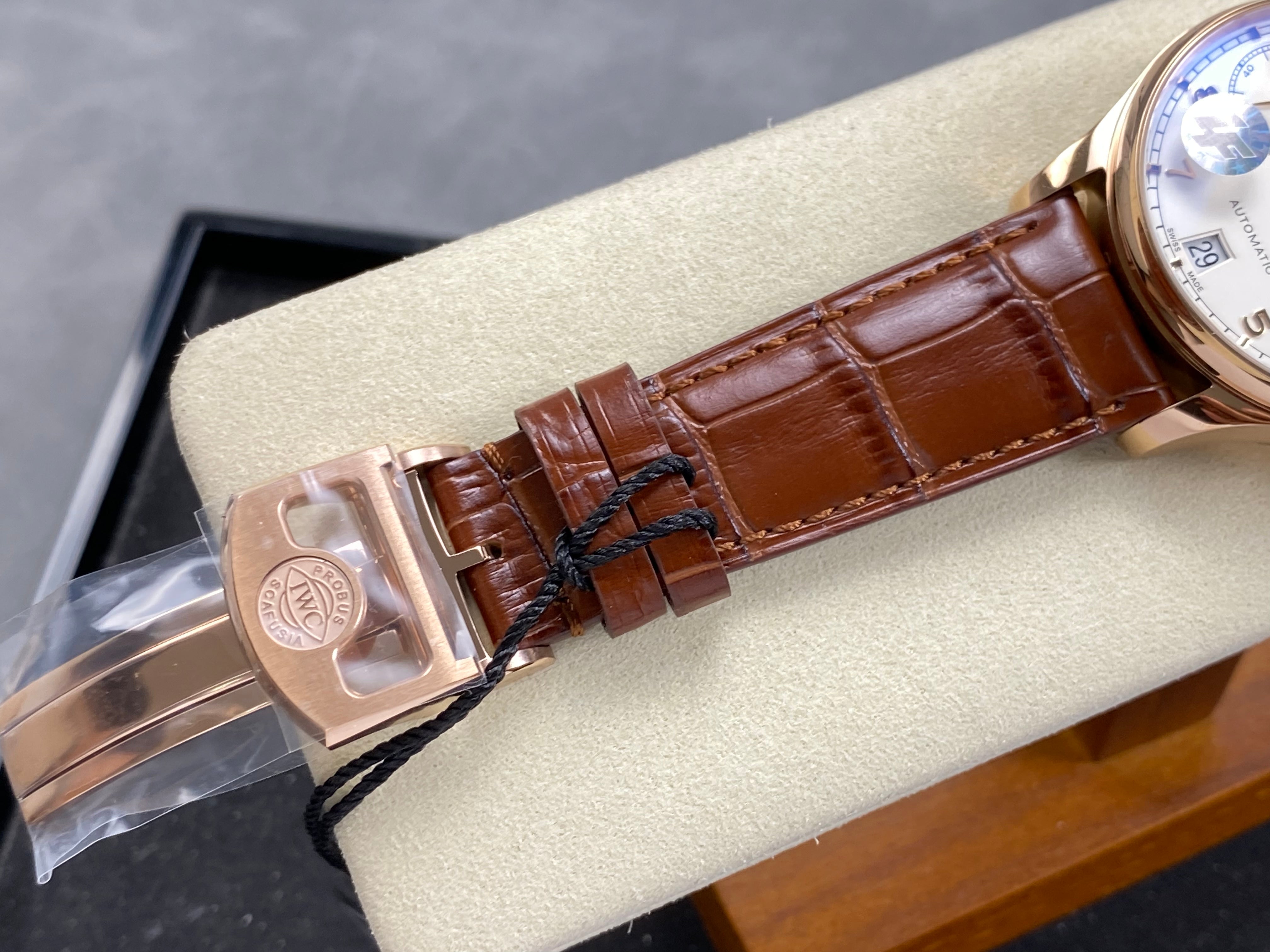 IWC Portuguese 42mm Cream Dial Pink Gold Case Leather