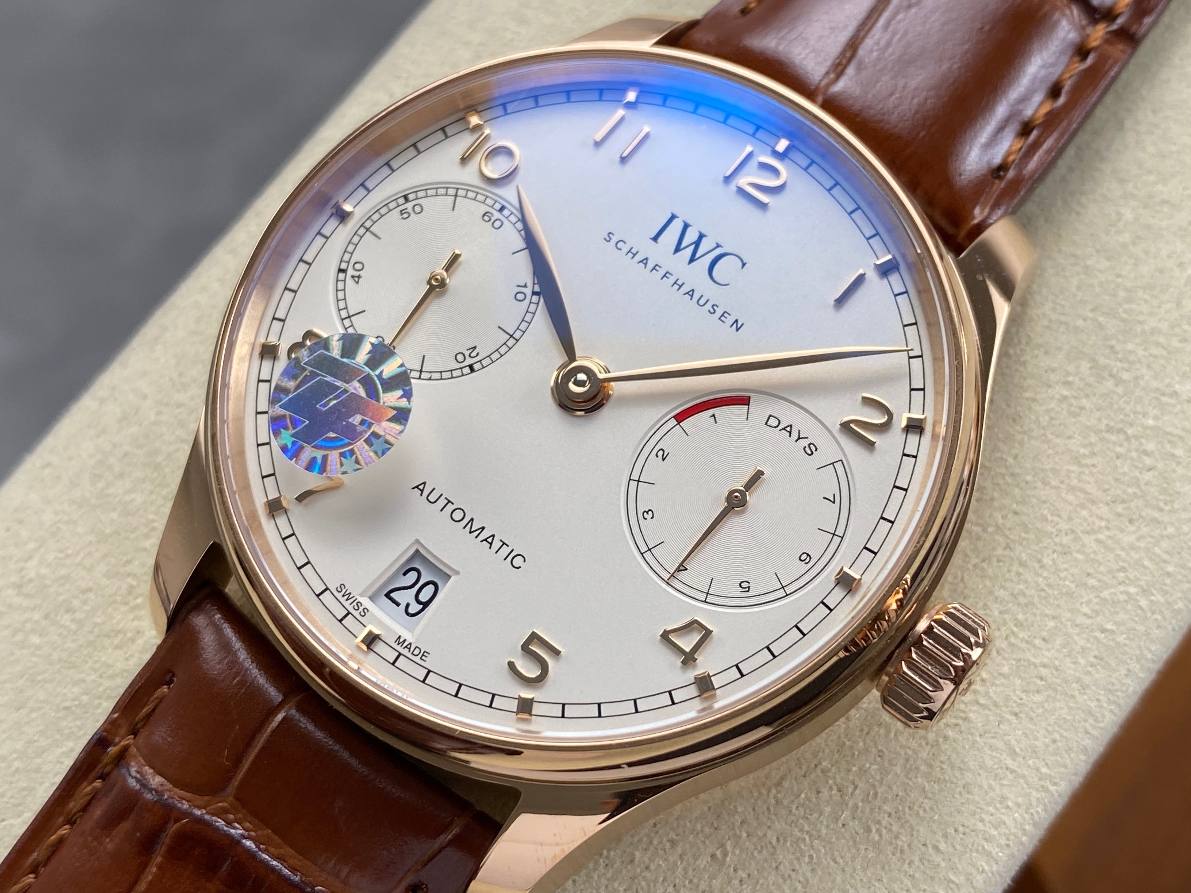 IWC Portuguese 42mm Cream Dial Pink Gold Case Leather