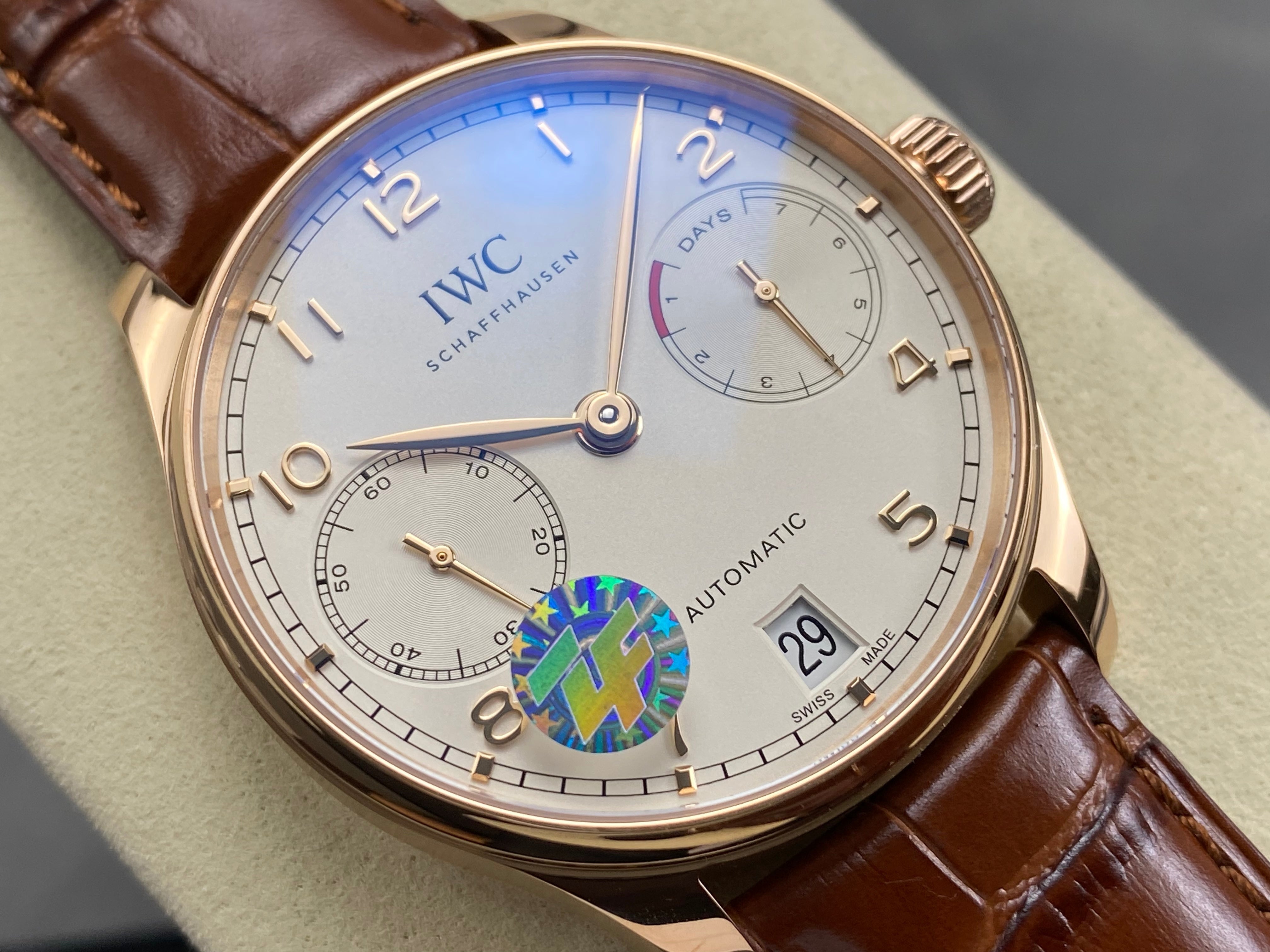 IWC Portuguese 42mm Cream Dial Pink Gold Case Leather