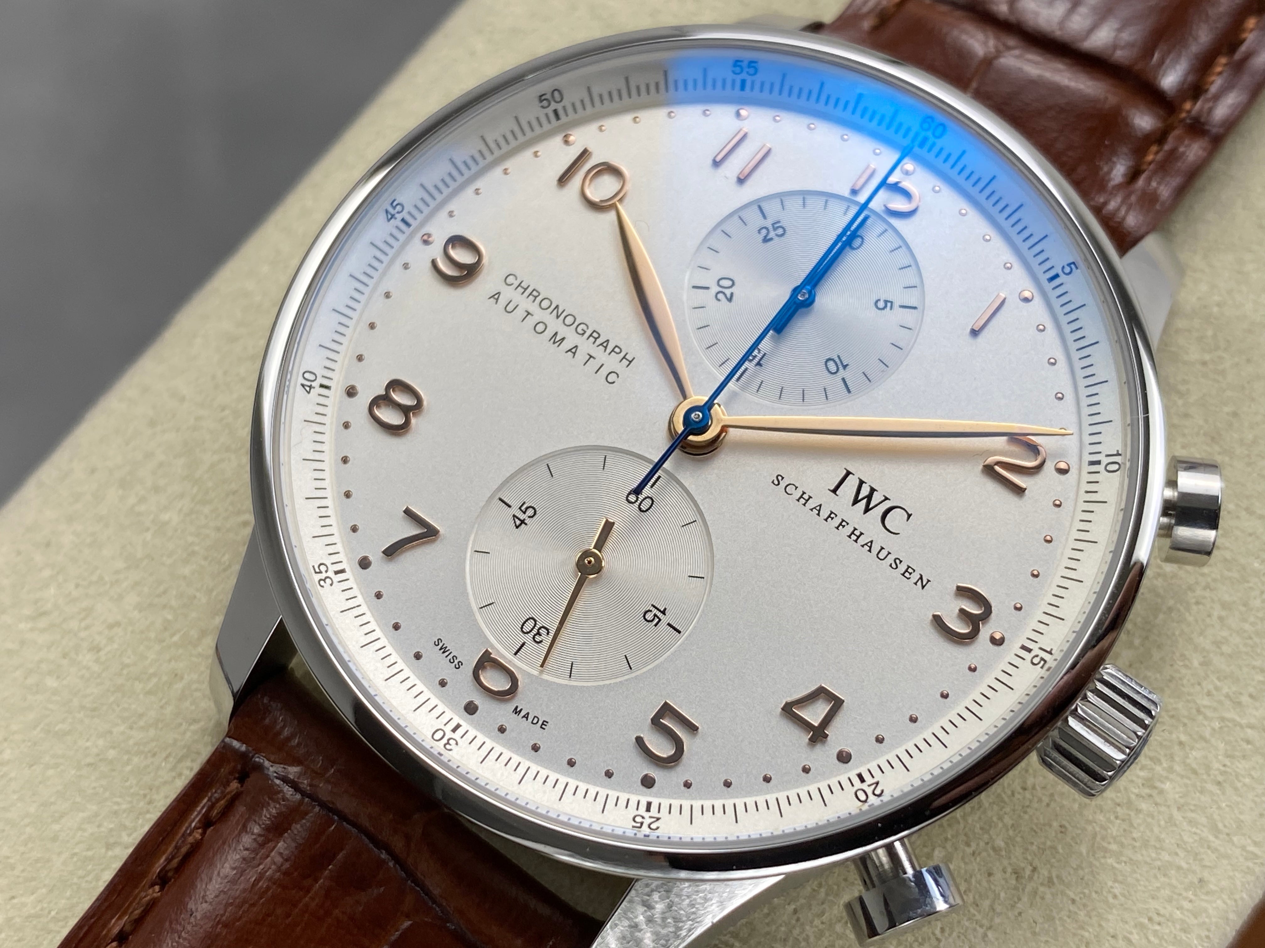 IWC Portuguese Chronograph 41mm White Dial Brown Leather Strap