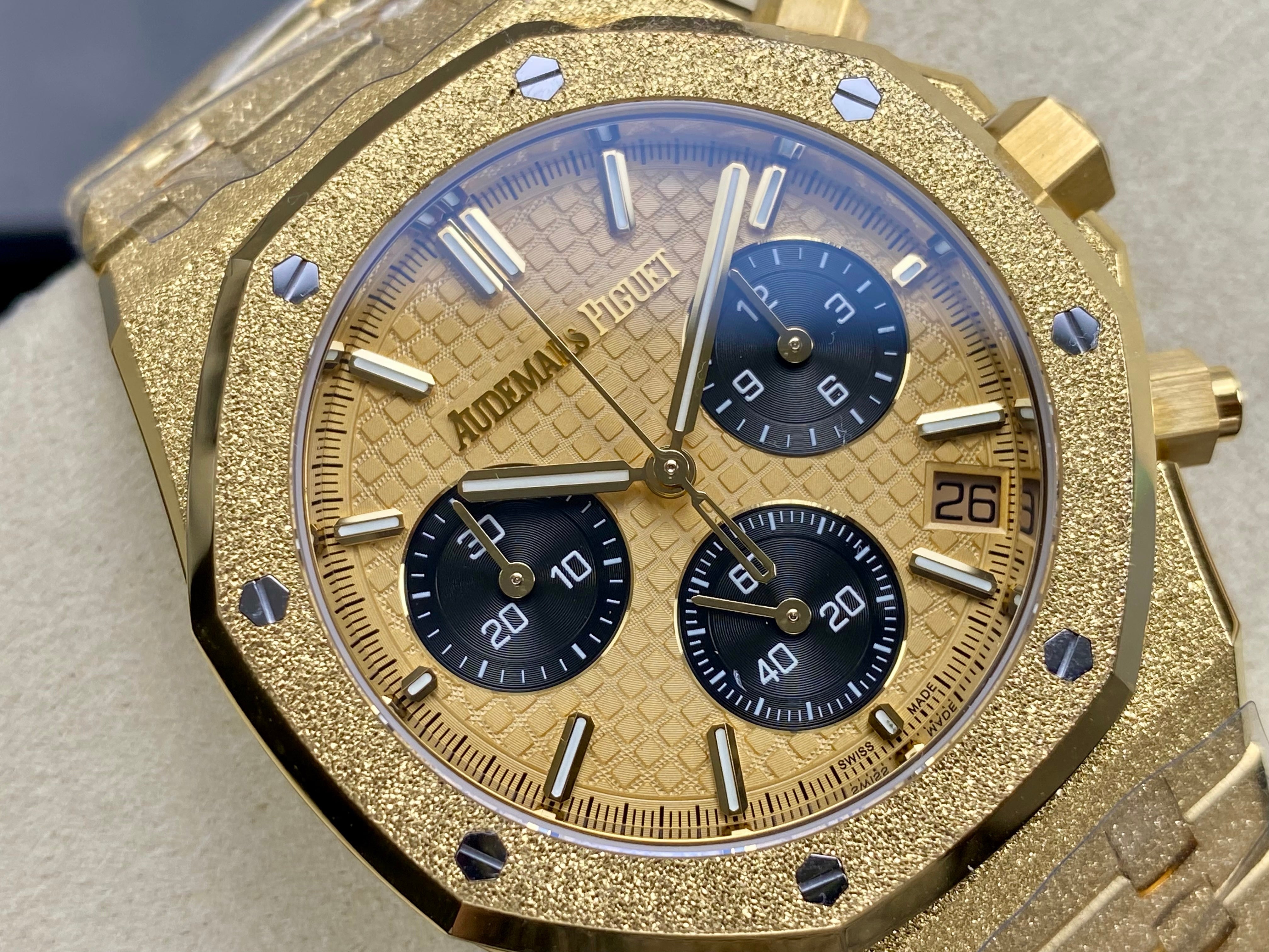 Audemars Piguet Royal Oak Chronograph 41mm Frosted Gold Case Gold Black Dial