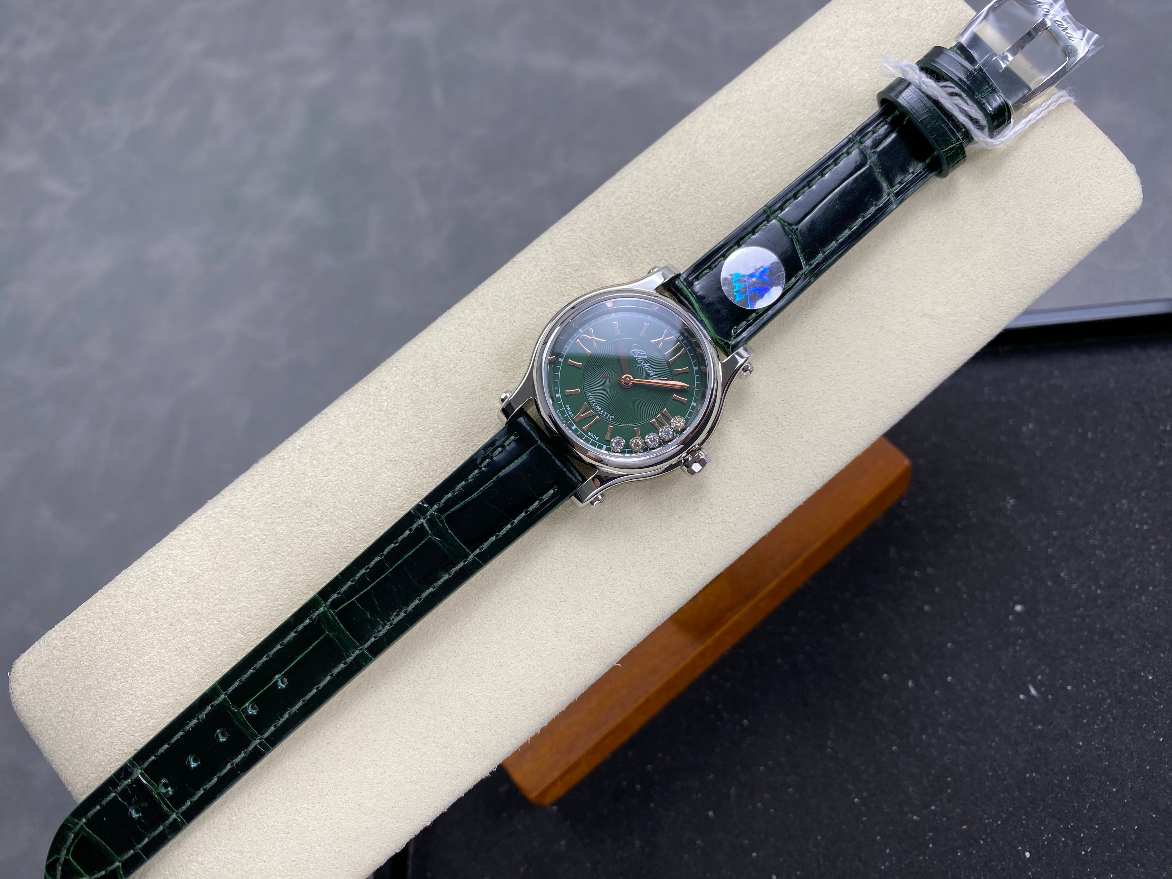 Chopard Happy Sport 30mm Green Diamond Dial Black Green Leather