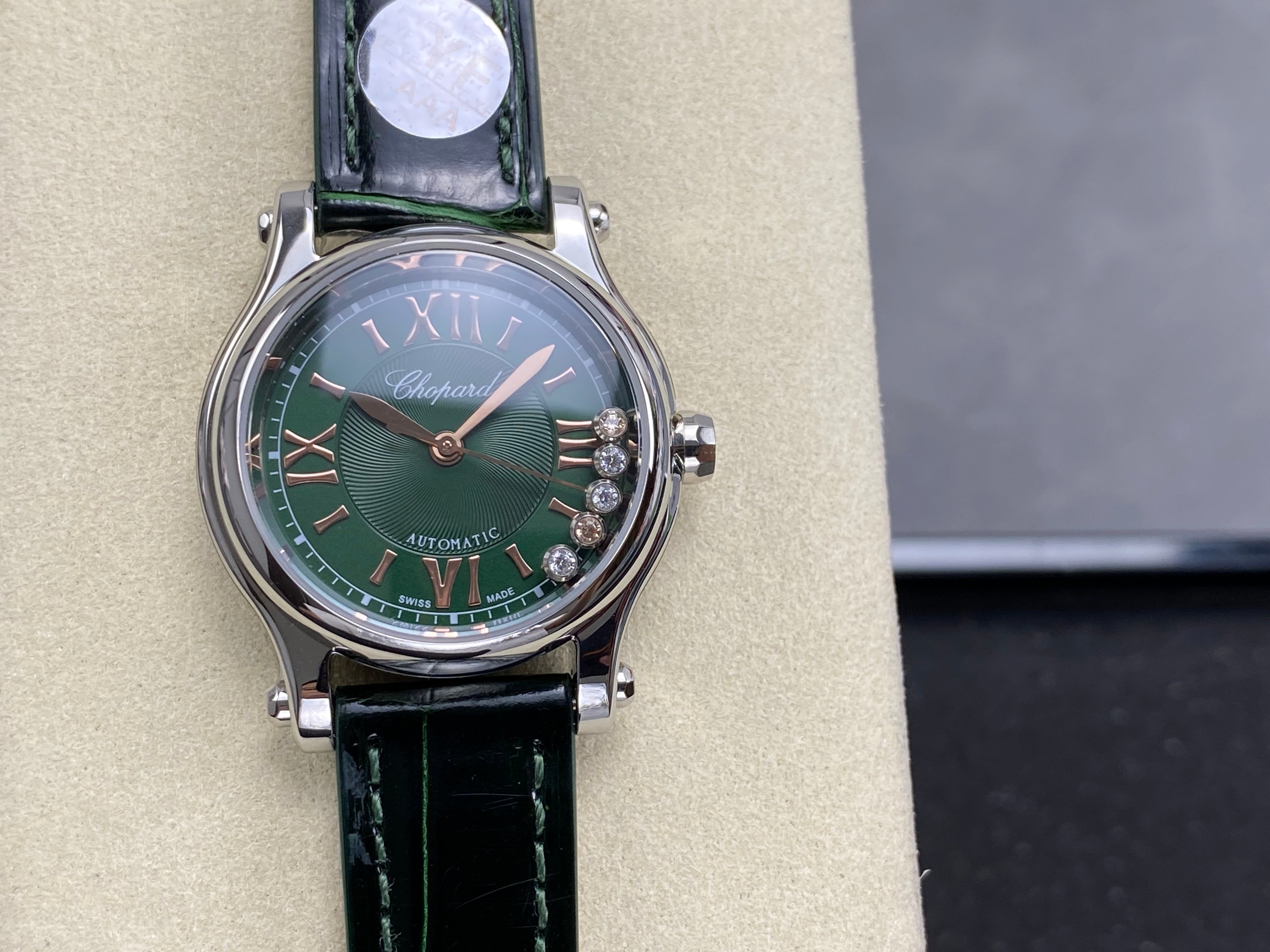 Chopard Happy Sport 30mm Green Diamond Dial Black Green Leather