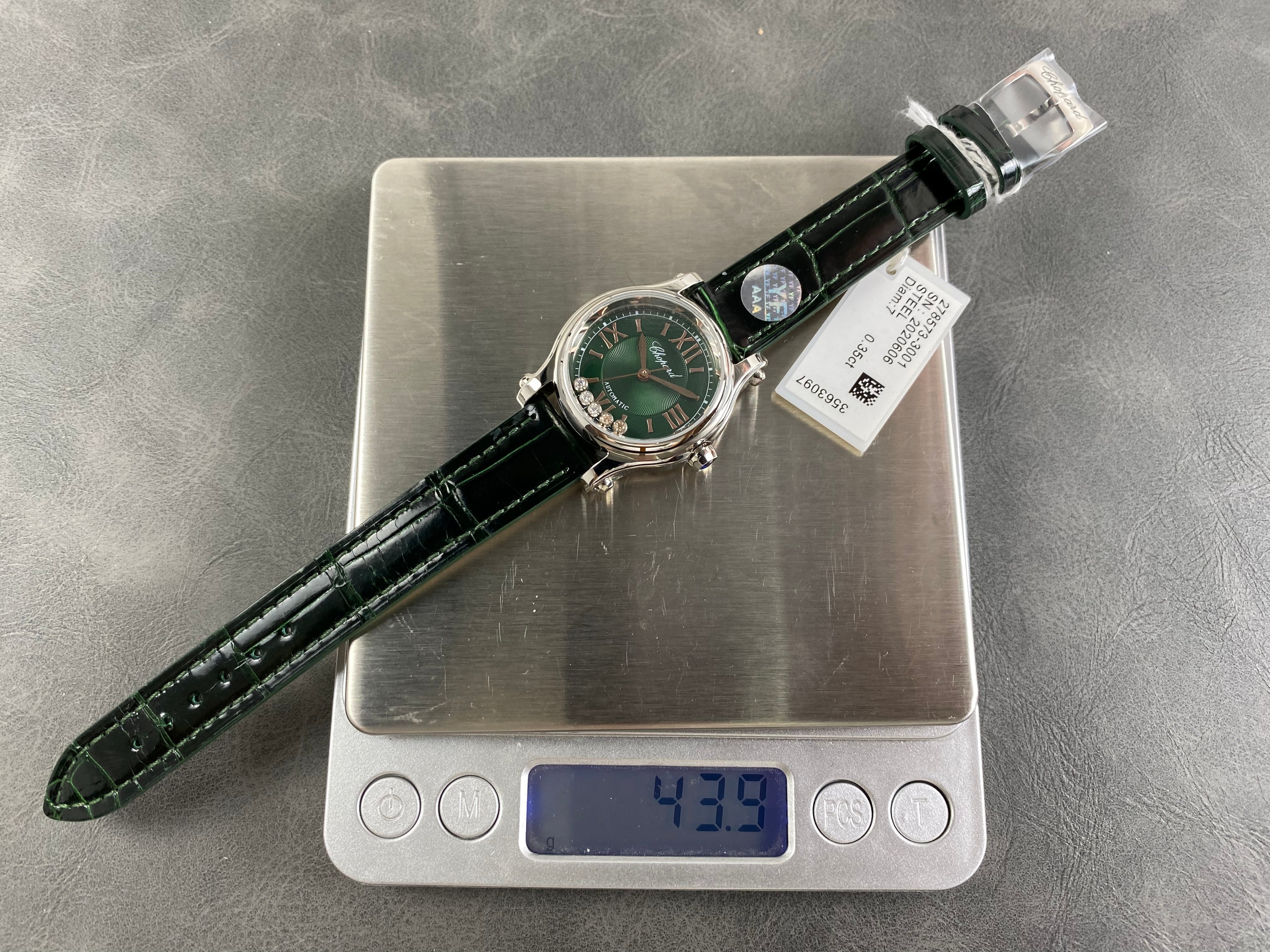 Chopard Happy Sport 30mm Green Diamond Dial Black Green Leather