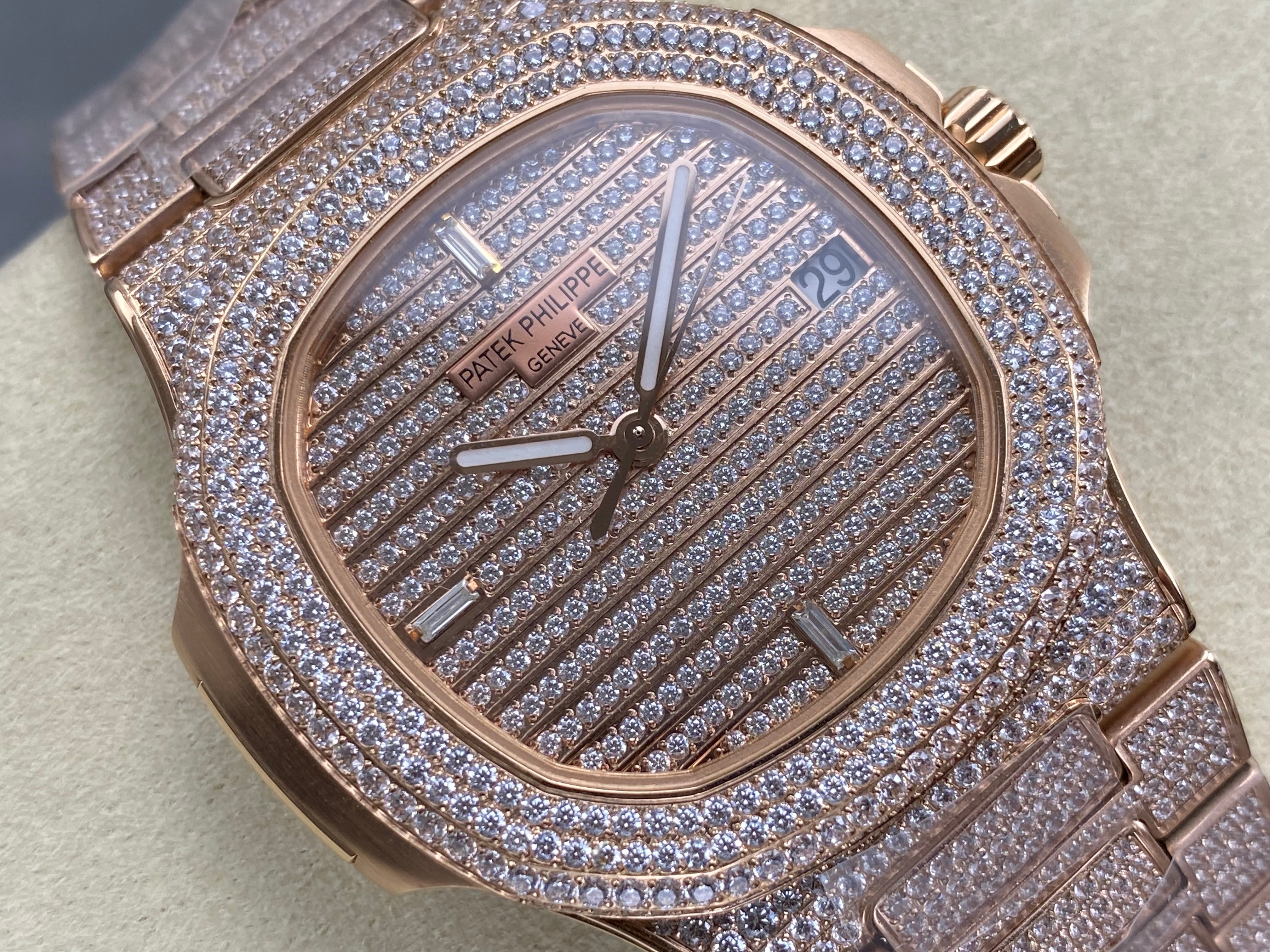 Patek Philippe Nautilus 40mm Rose Gold Full Diamond Watch