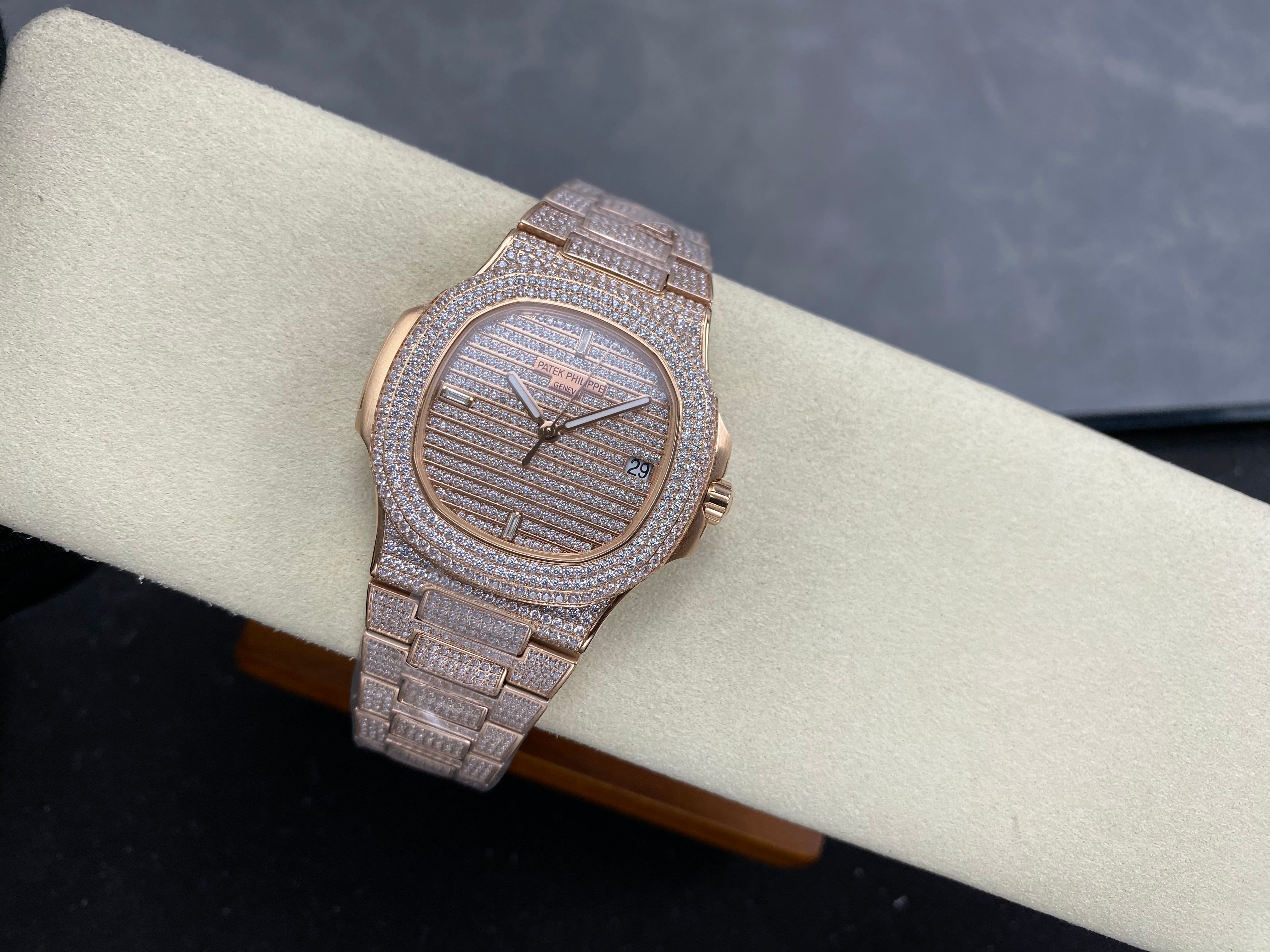 Patek Philippe Nautilus 40mm Rose Gold Full Diamond Watch