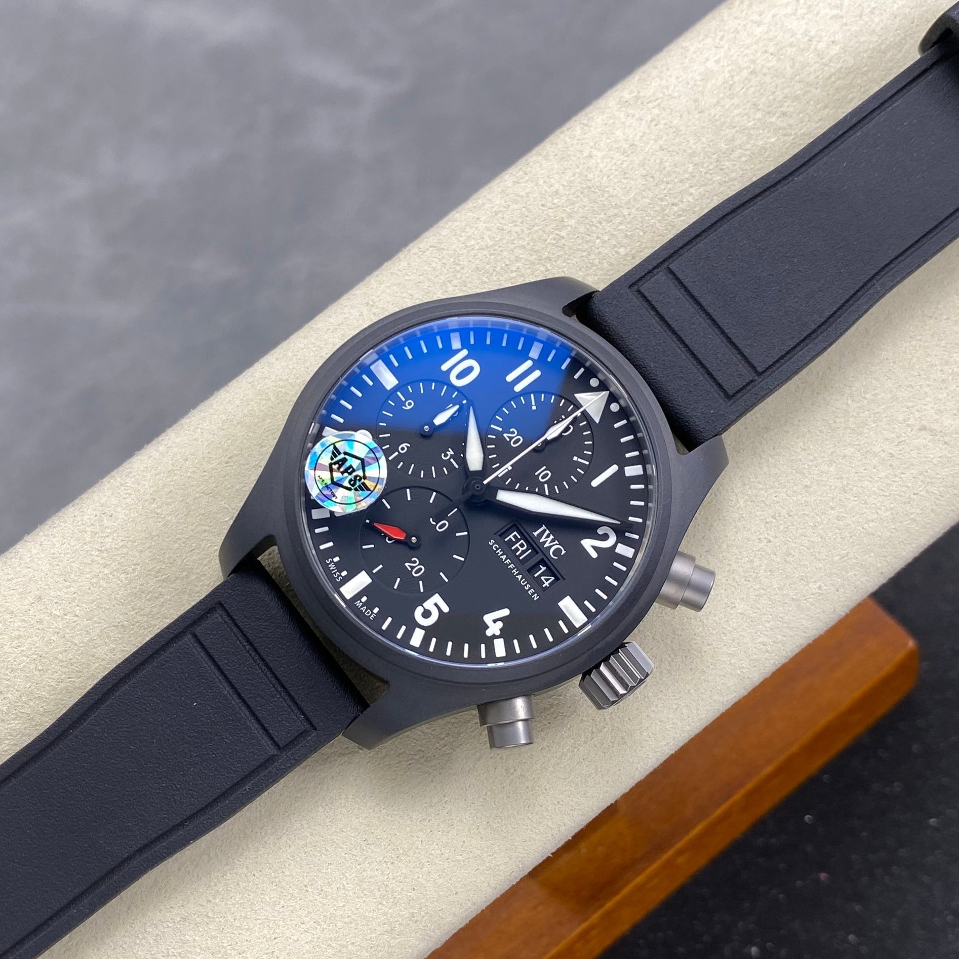 IWC Pilot's Chronograph 42 Black Dial Black Case Rubber Strap