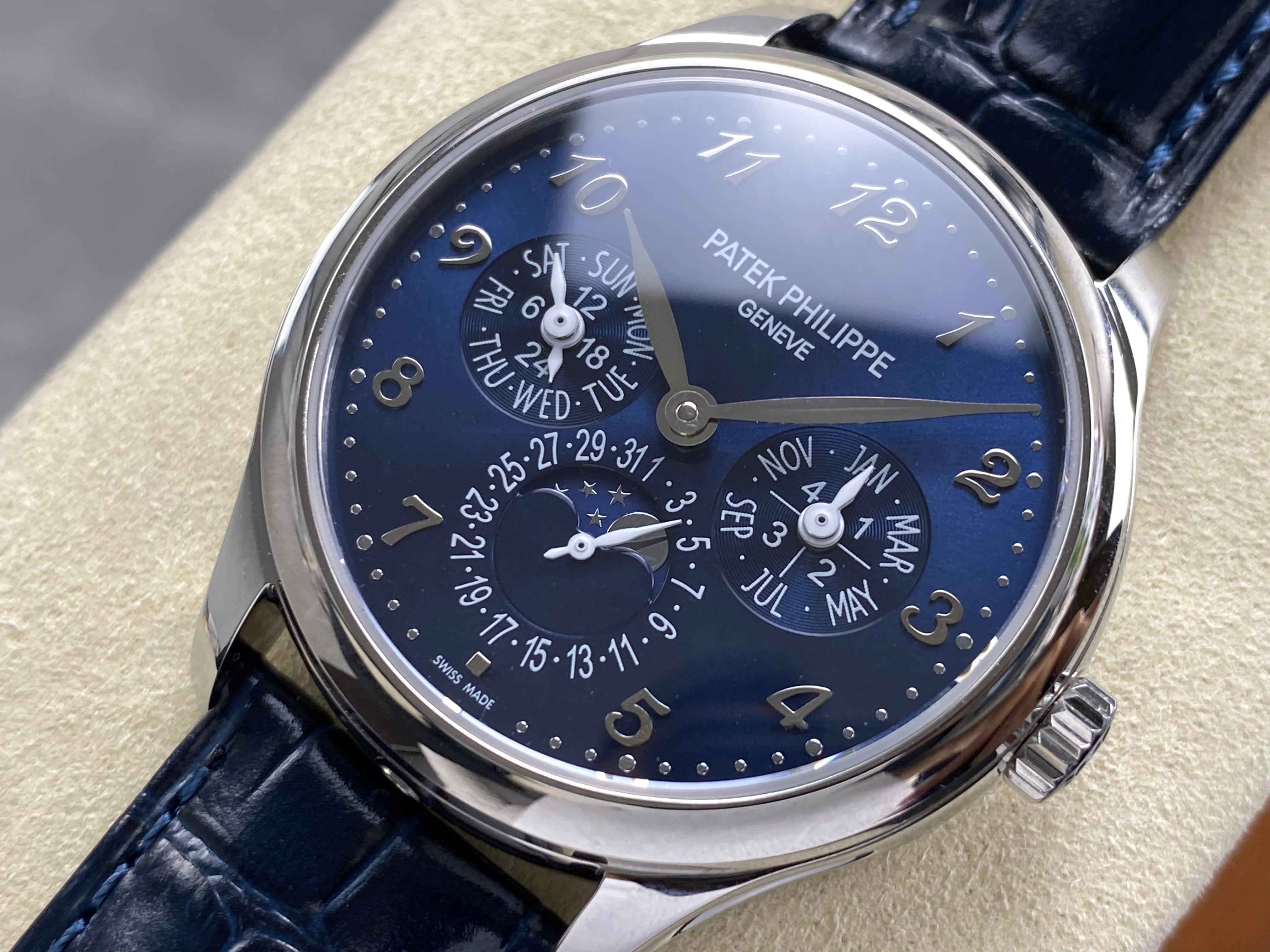 Patek Philippe Perpetual Calendar 39mm Blue Dial Blue Leather Strap