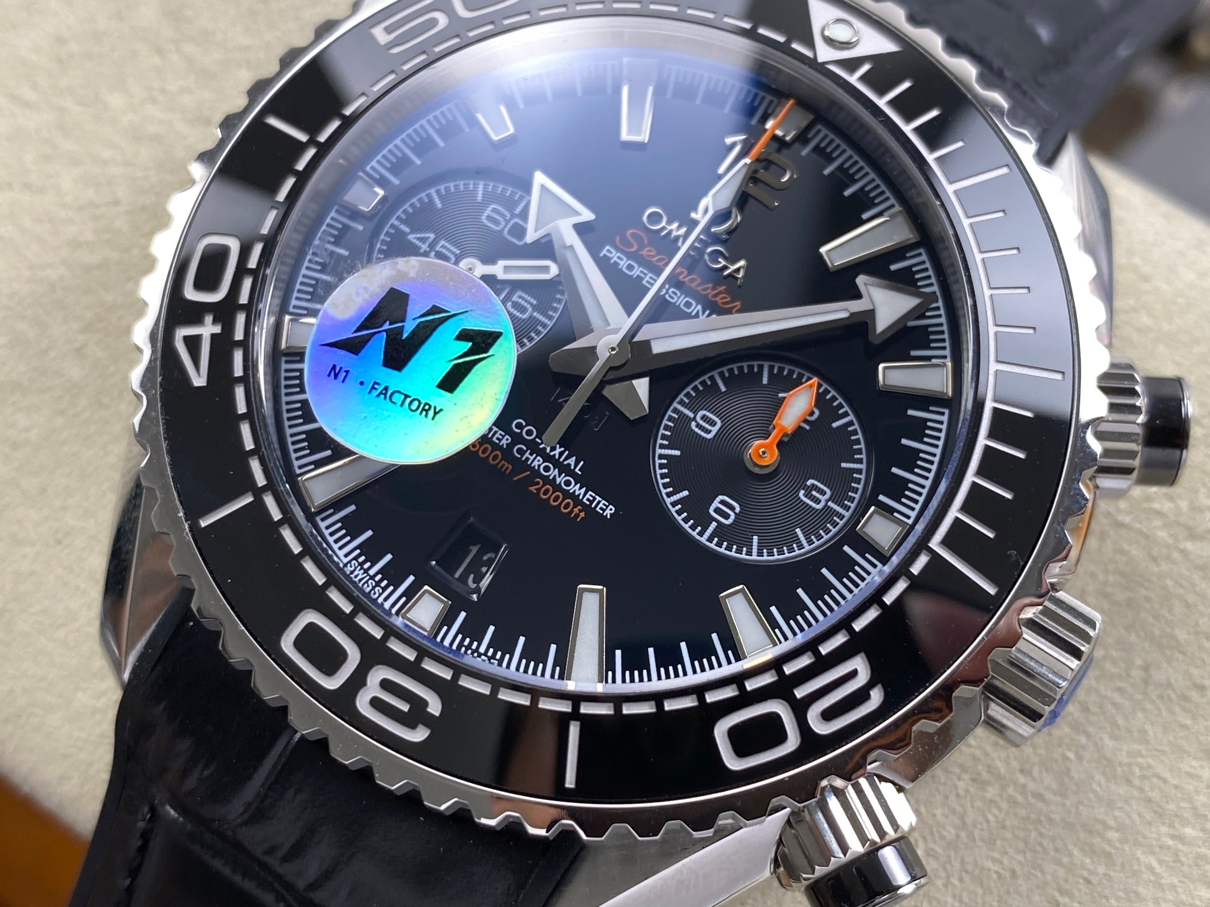 Omega Seamaster 46mm Black Dial Sliver Case Black Leather