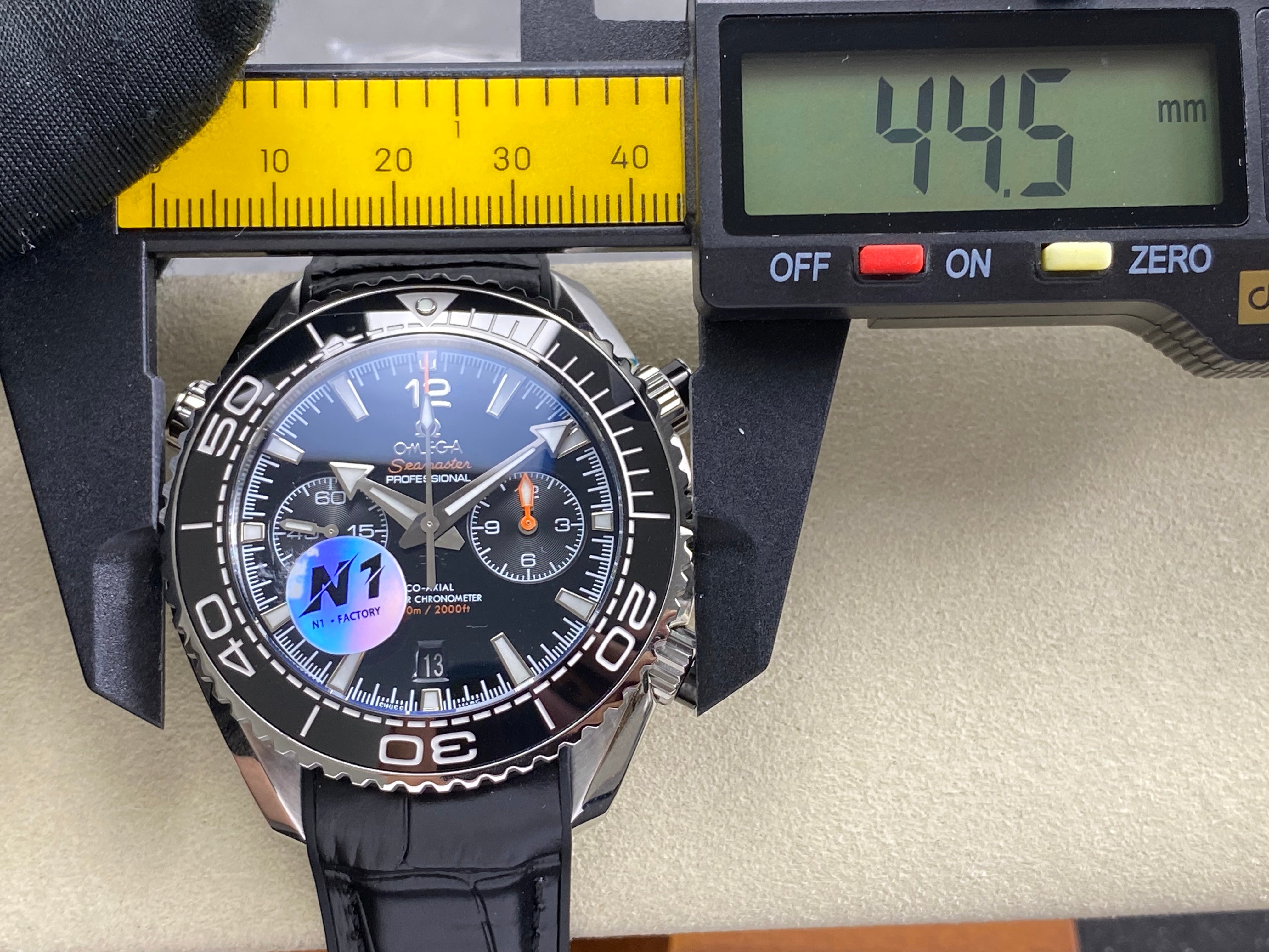 Omega Seamaster 46mm Black Dial Sliver Case Black Leather