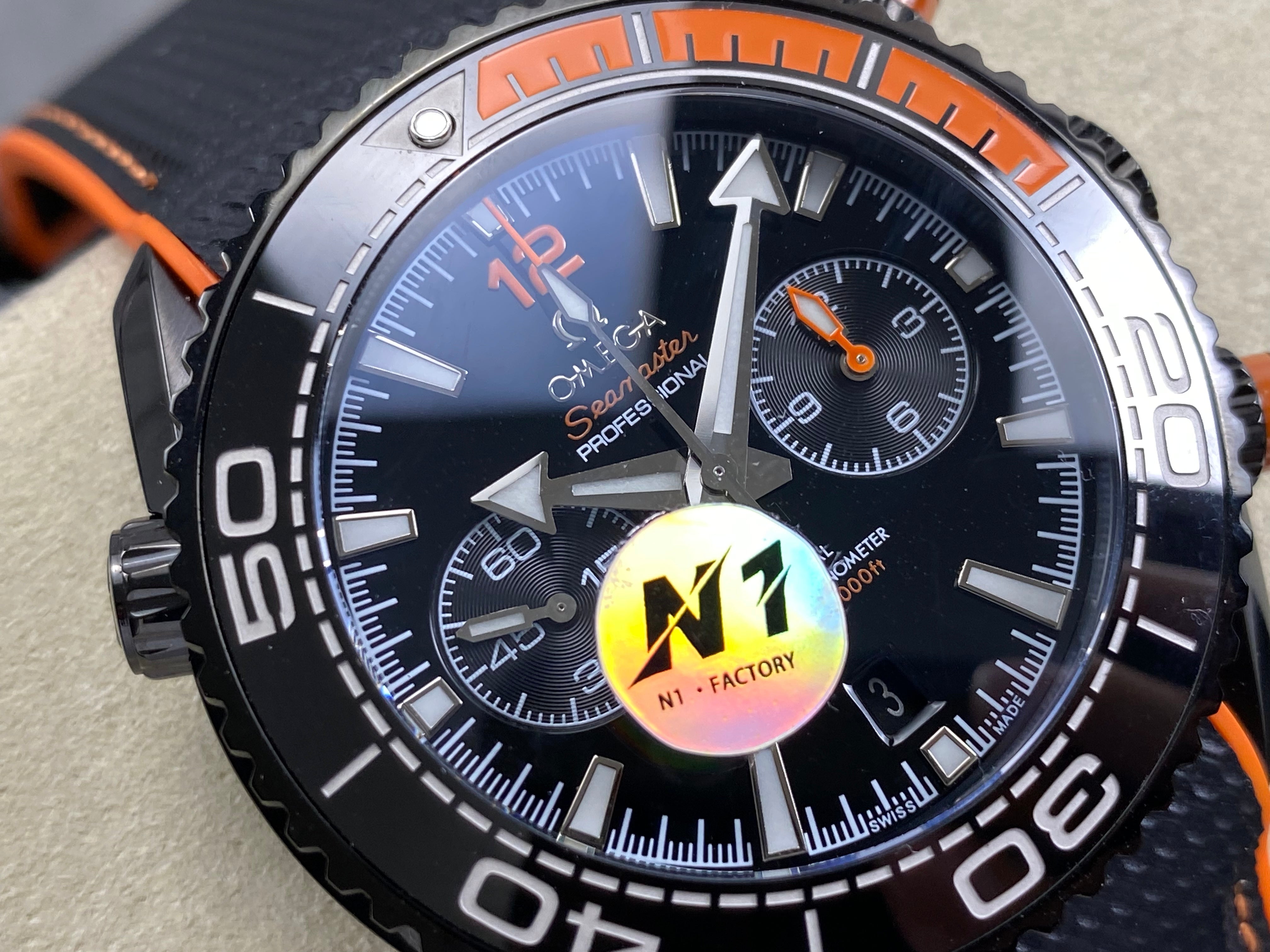 Omega Seamaster 46mm Black Dial Black Orange Rubber Strap