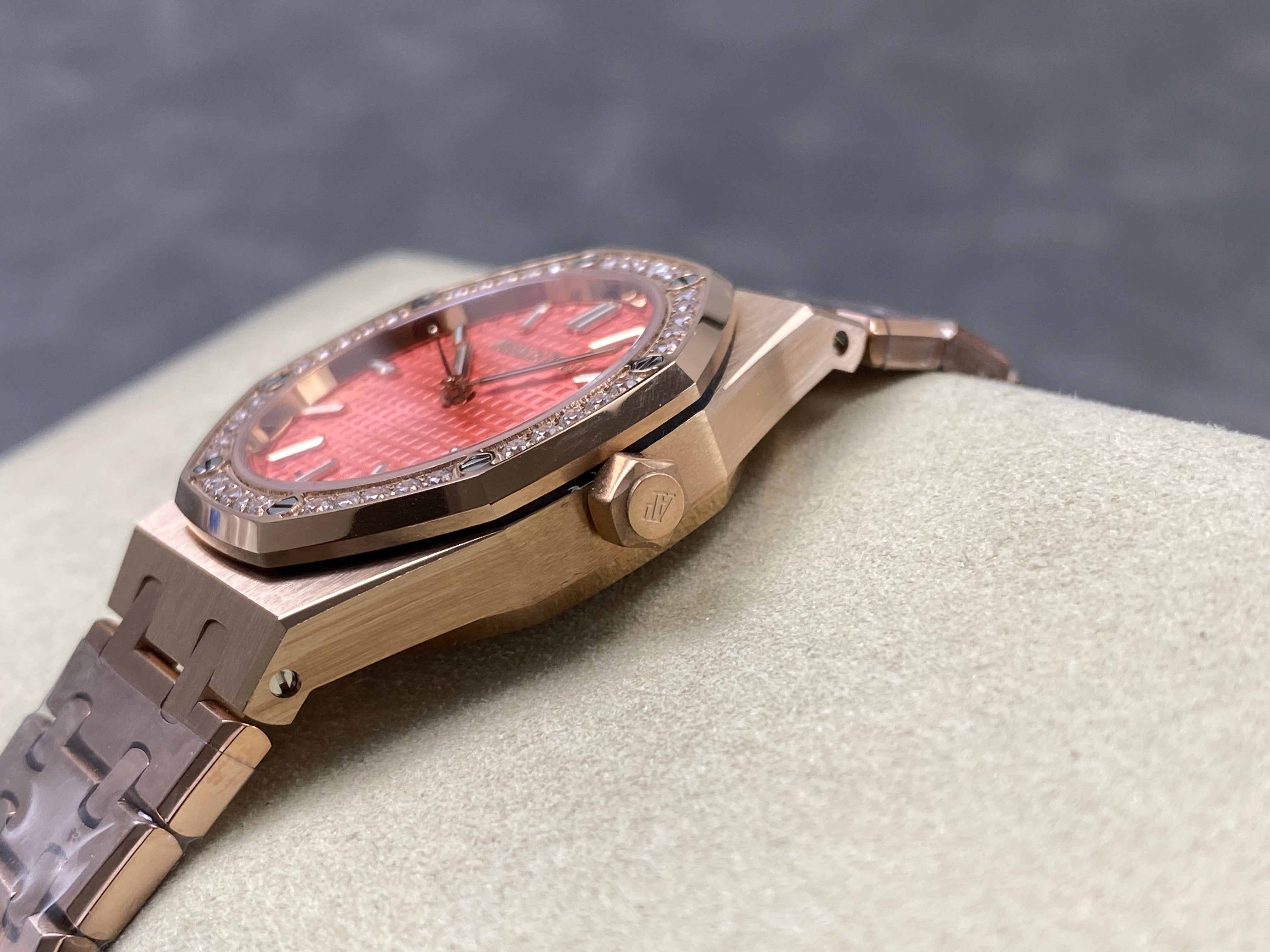 Audemars Piguet Royal Oak 37mm Rose Gold Pink Dial Diamond Bezel