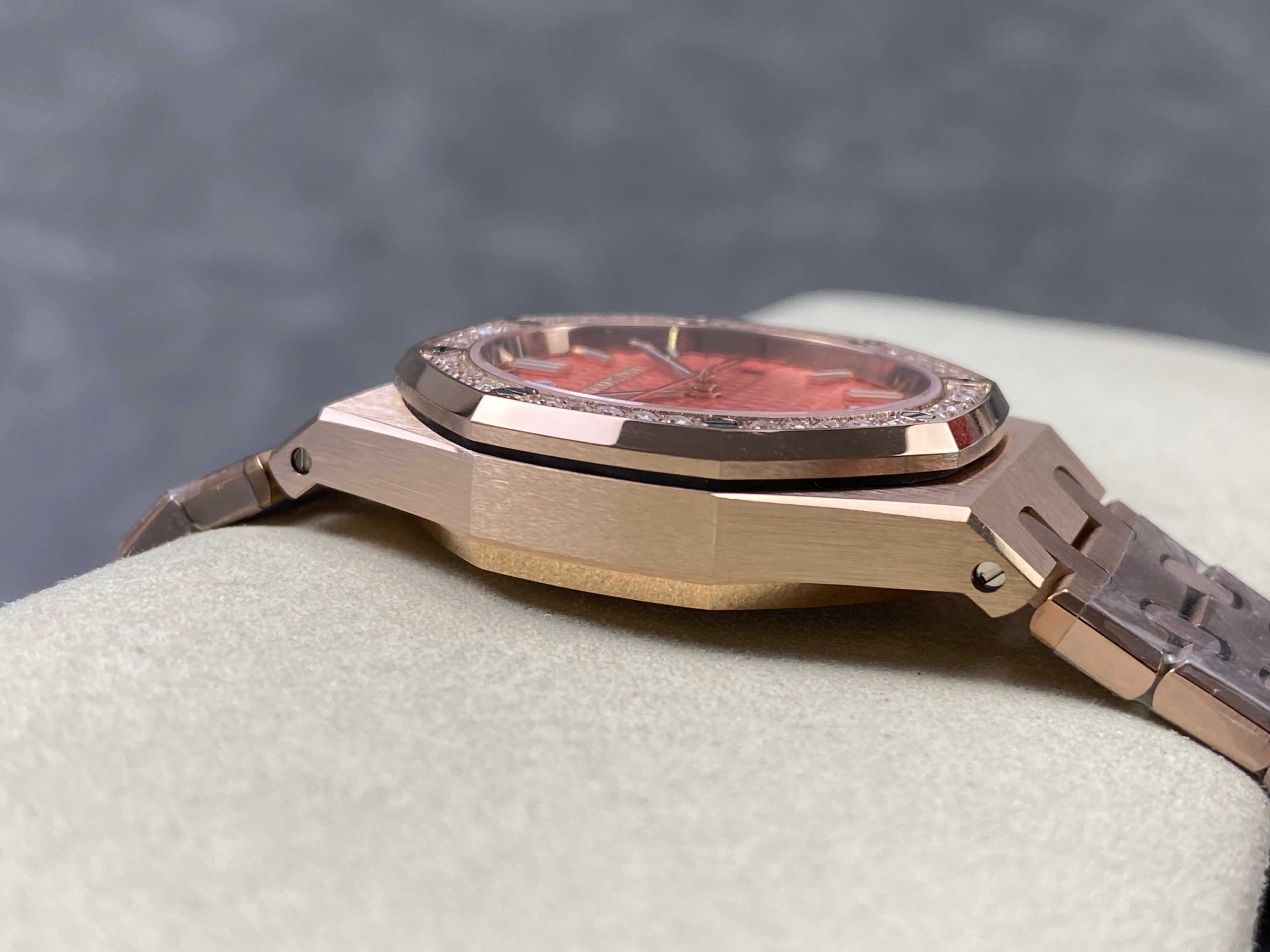 Audemars Piguet Royal Oak 37mm Rose Gold Pink Dial Diamond Bezel
