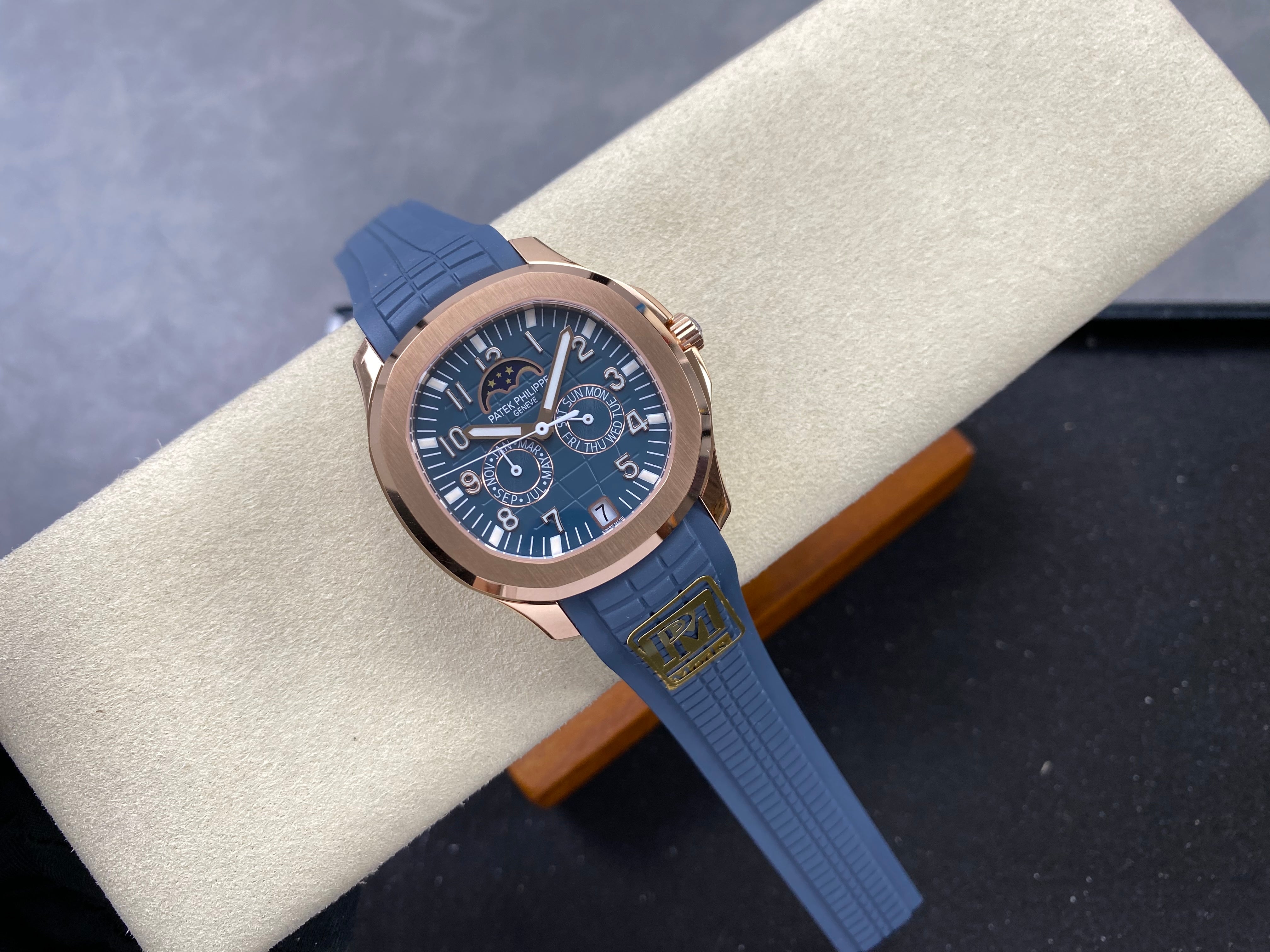 Patek Philippe Aquanaut Luce Annual Calendar 40mm Rose Gold Case Blue Rubber Strap