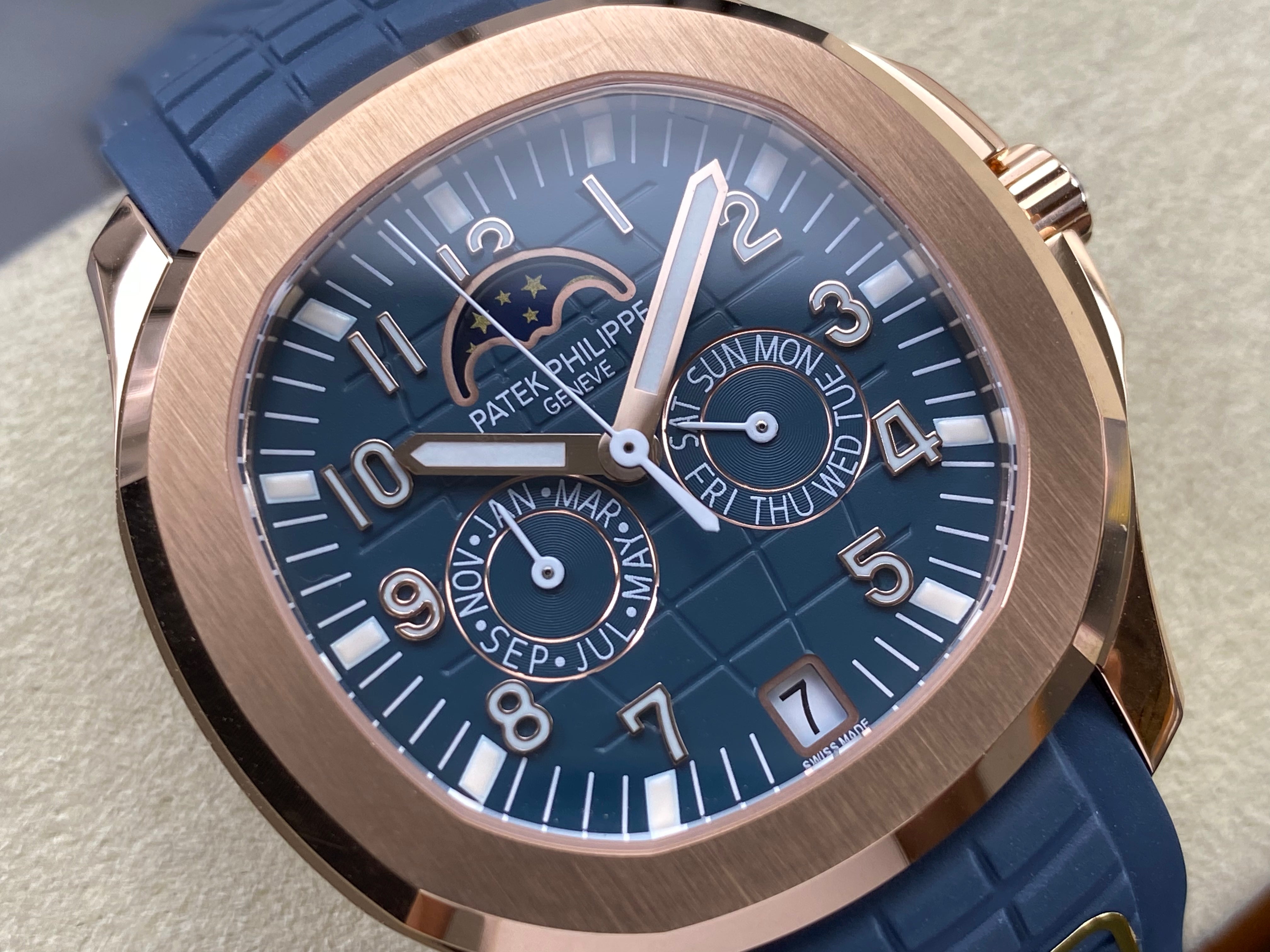 Patek Philippe Aquanaut Luce Annual Calendar 40mm Rose Gold Case Blue Rubber Strap