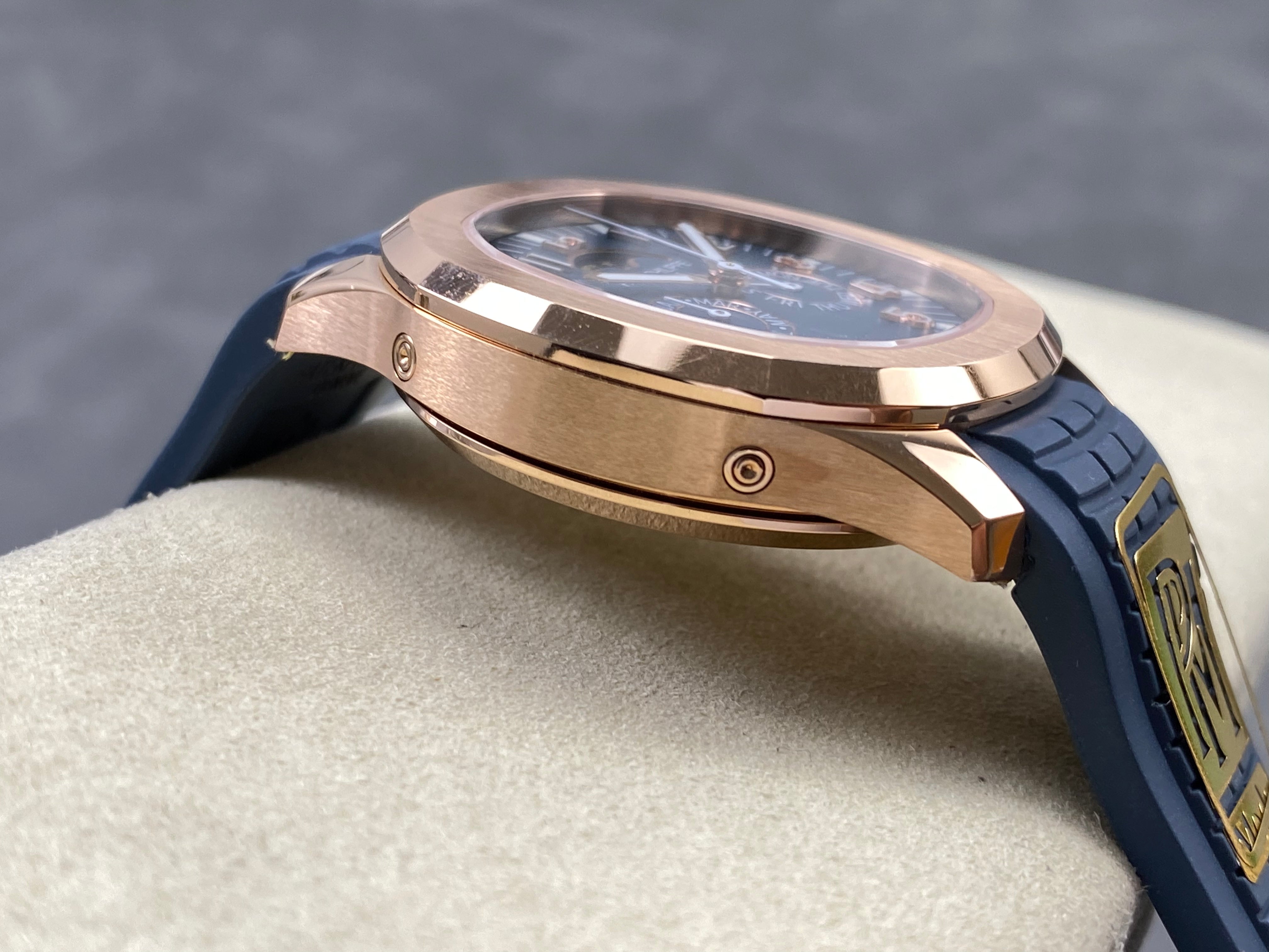 Patek Philippe Aquanaut Luce Annual Calendar 40mm Rose Gold Case Blue Rubber Strap