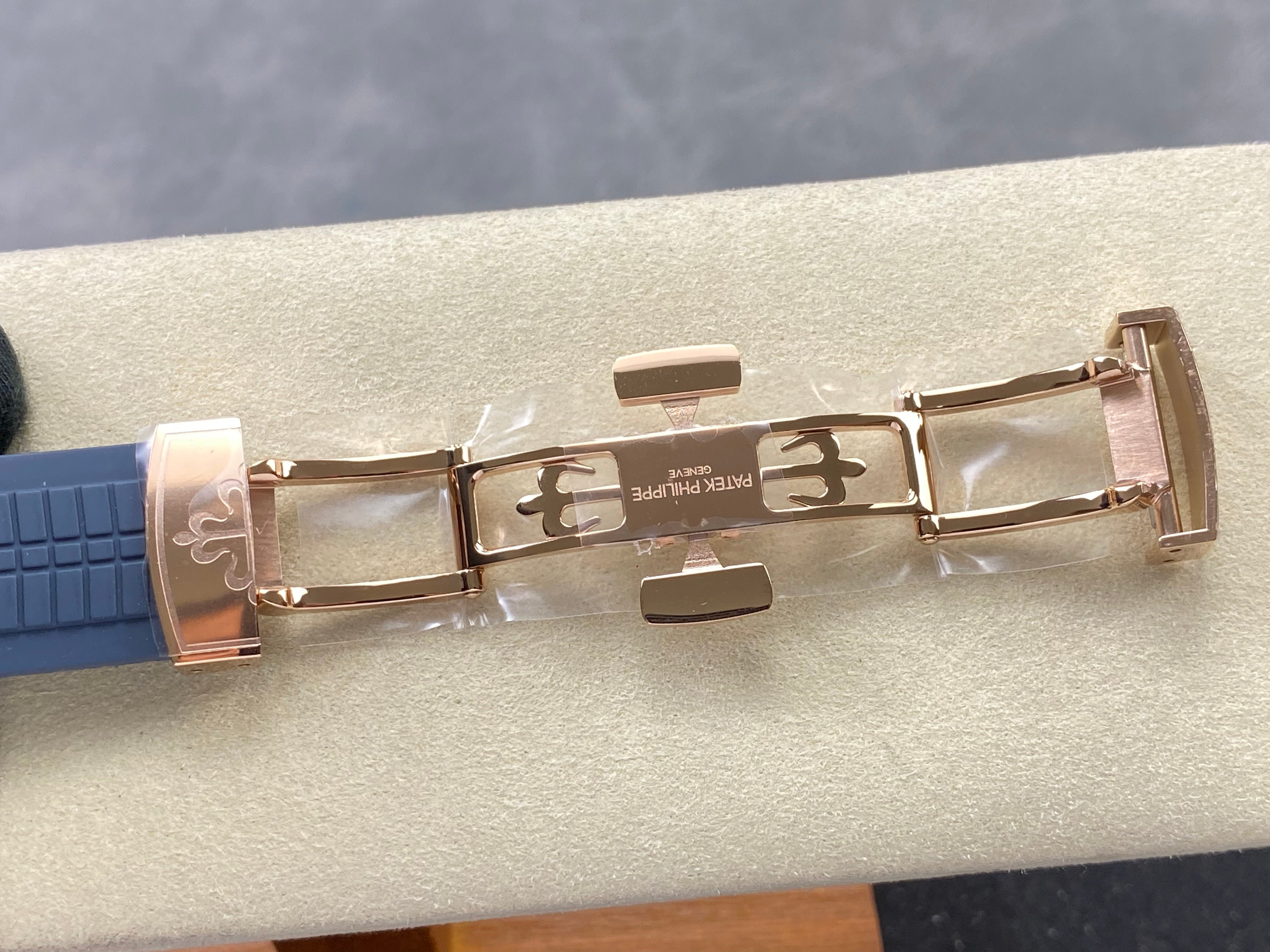Patek Philippe Aquanaut Luce Annual Calendar 40mm Rose Gold Case Blue Rubber Strap