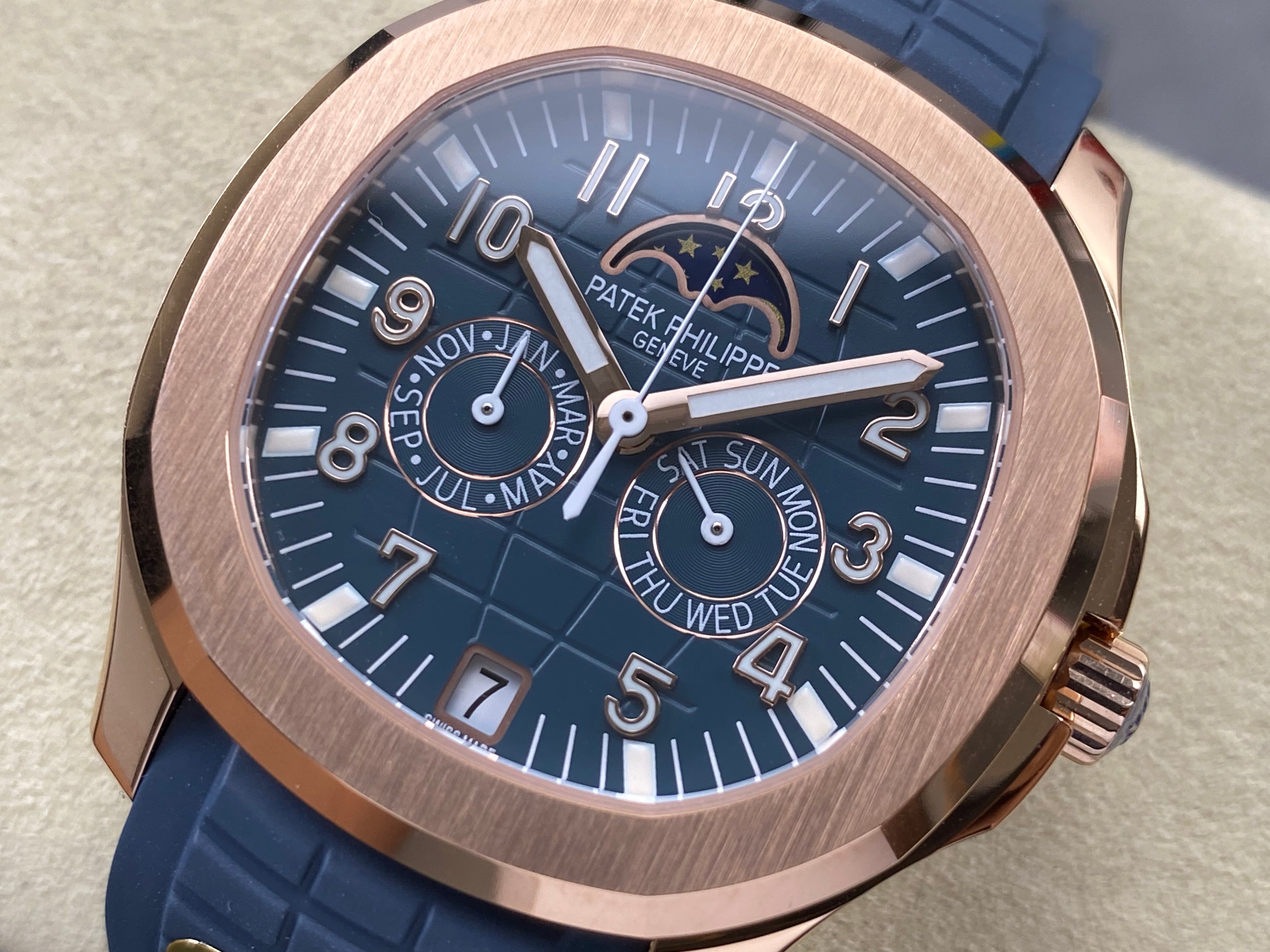 Patek Philippe Aquanaut Luce Annual Calendar 40mm Rose Gold Case Blue Rubber Strap