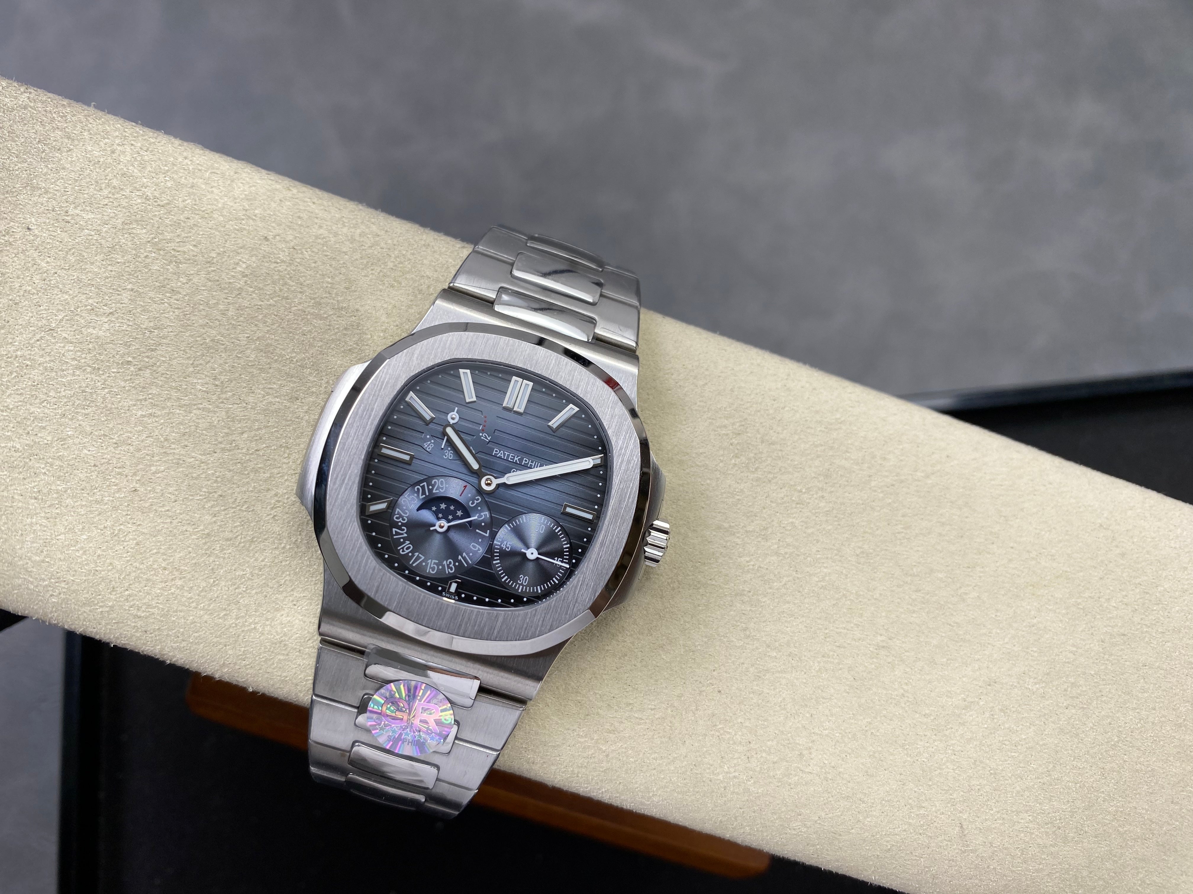 Patek Philippe Nautilus Set Moon Phase Stainless Steel 40mm Blue Dial Watch