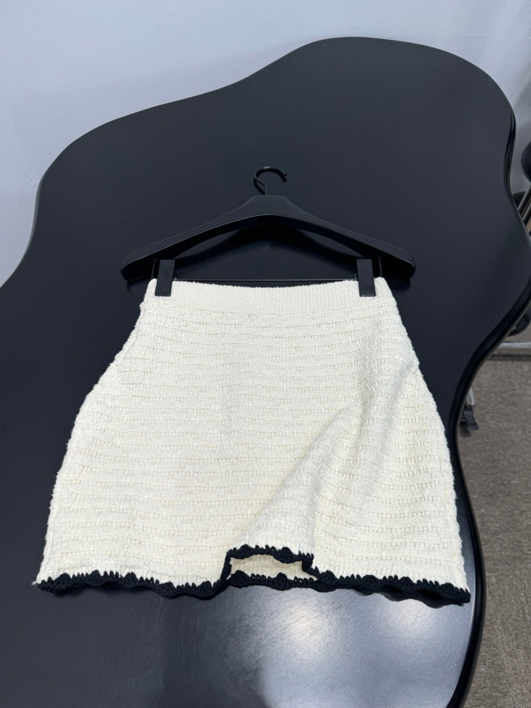 Chanel 2026 Crochet Knit Mini Skirt Off-White Wool